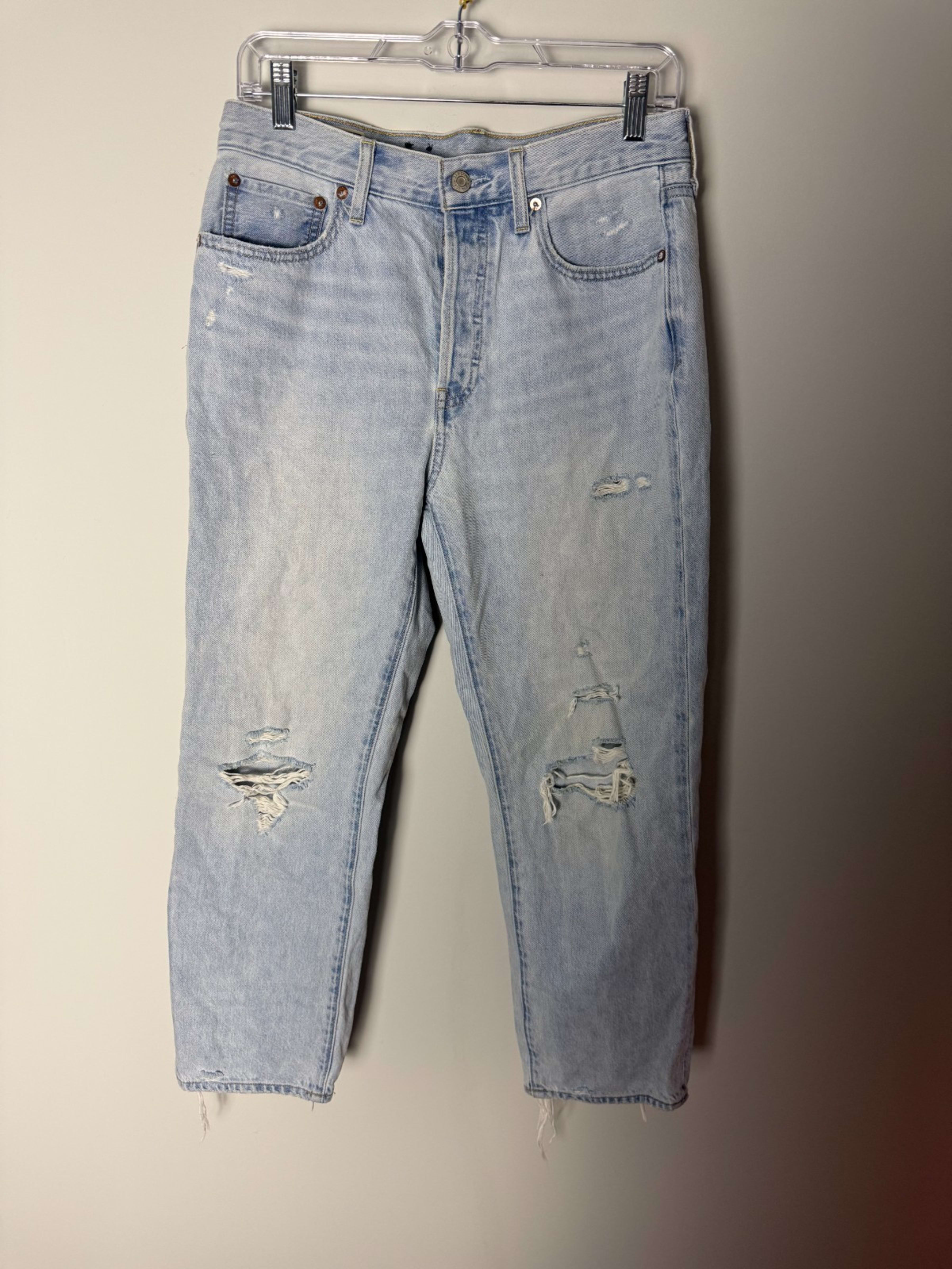 Gap Denim Mid Rise BoyFriend Jeans Women's 28 Blue Denim Distressed Casual