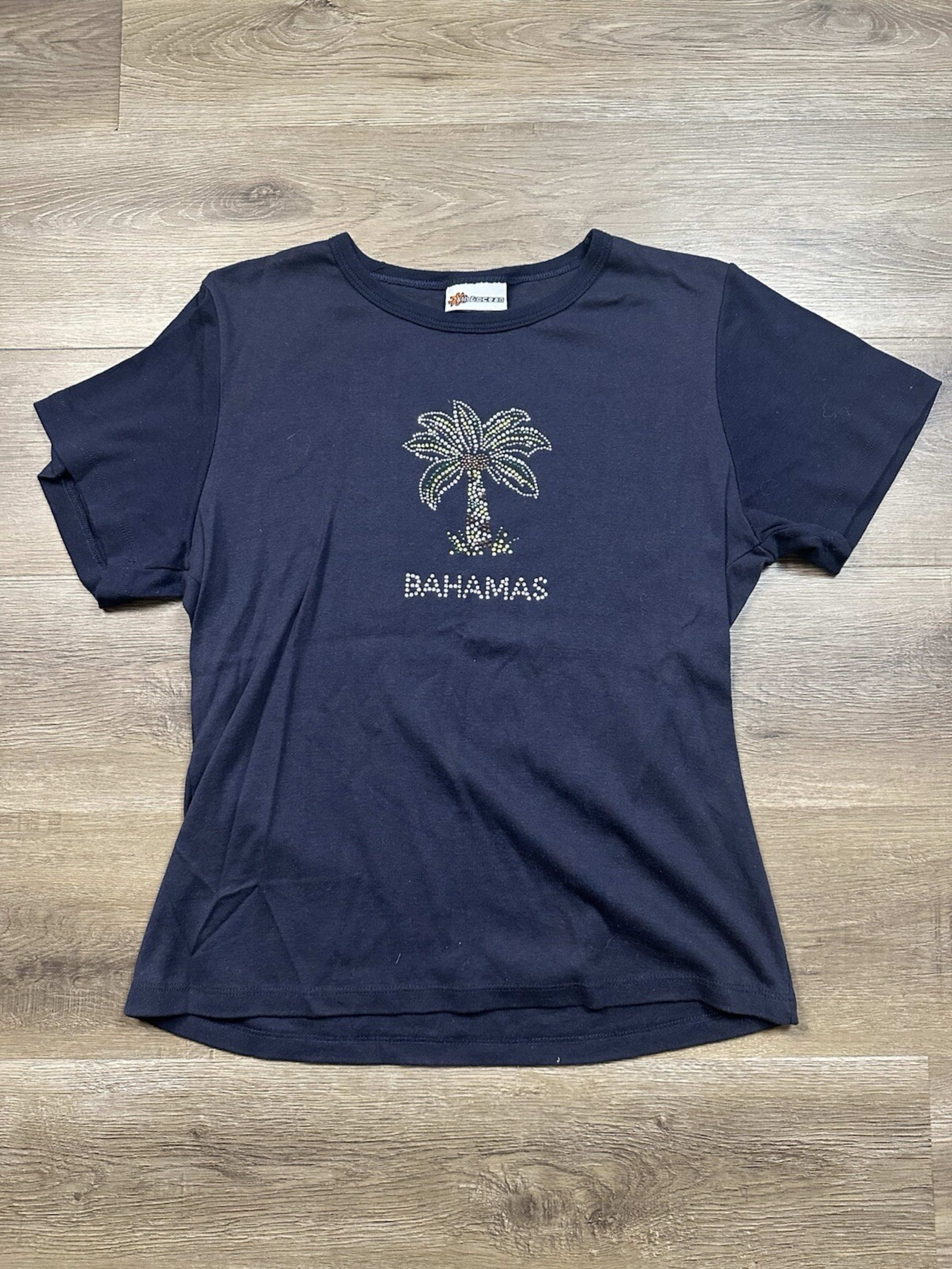 Vintage Sun & Ocean Bahamas T Shirt Womens L Black Embellished Short Sleeve