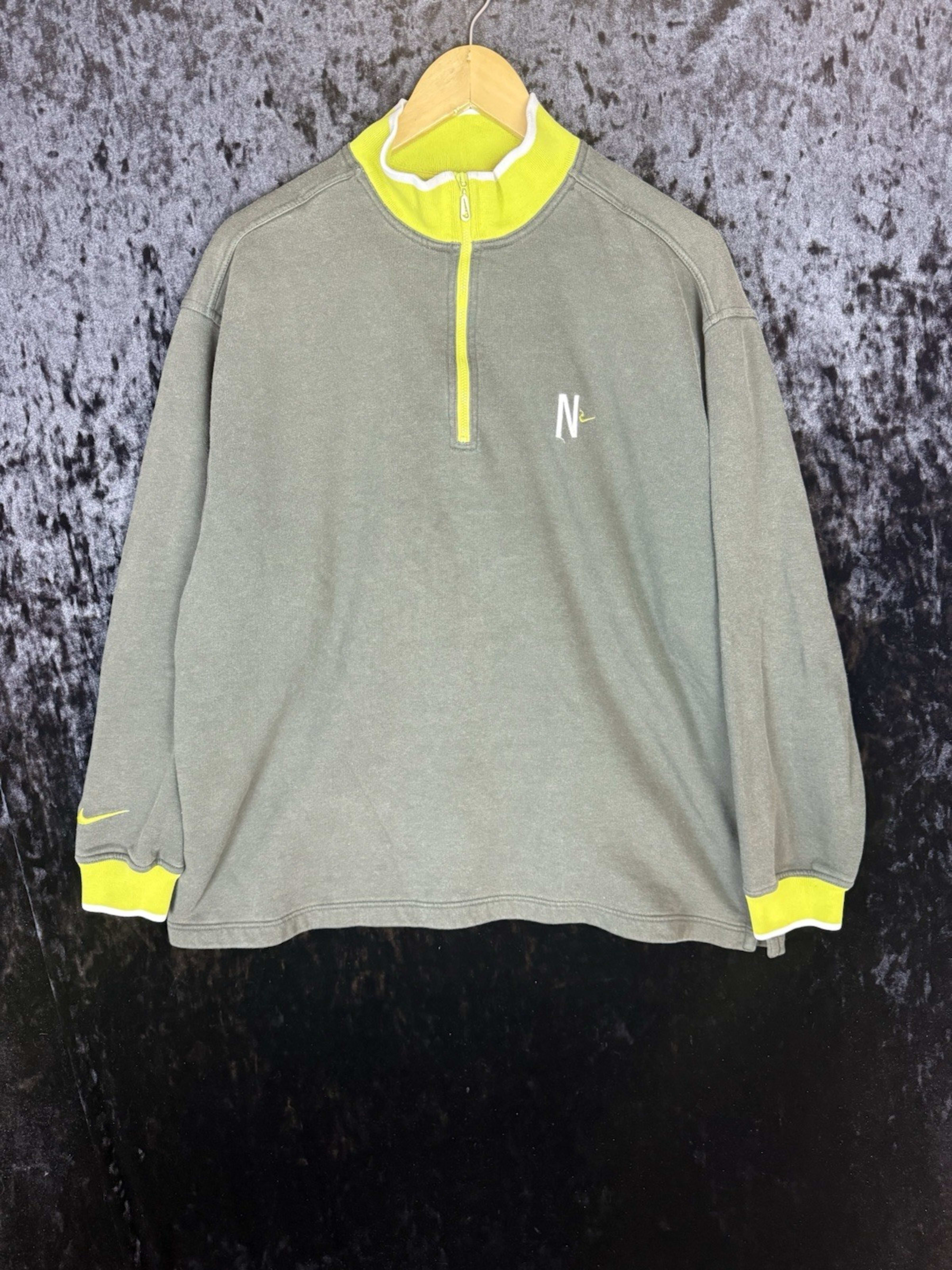 Vintage Nike 1/4 Zip Sweater Youth Boys L Green Logo Athletic Pullover