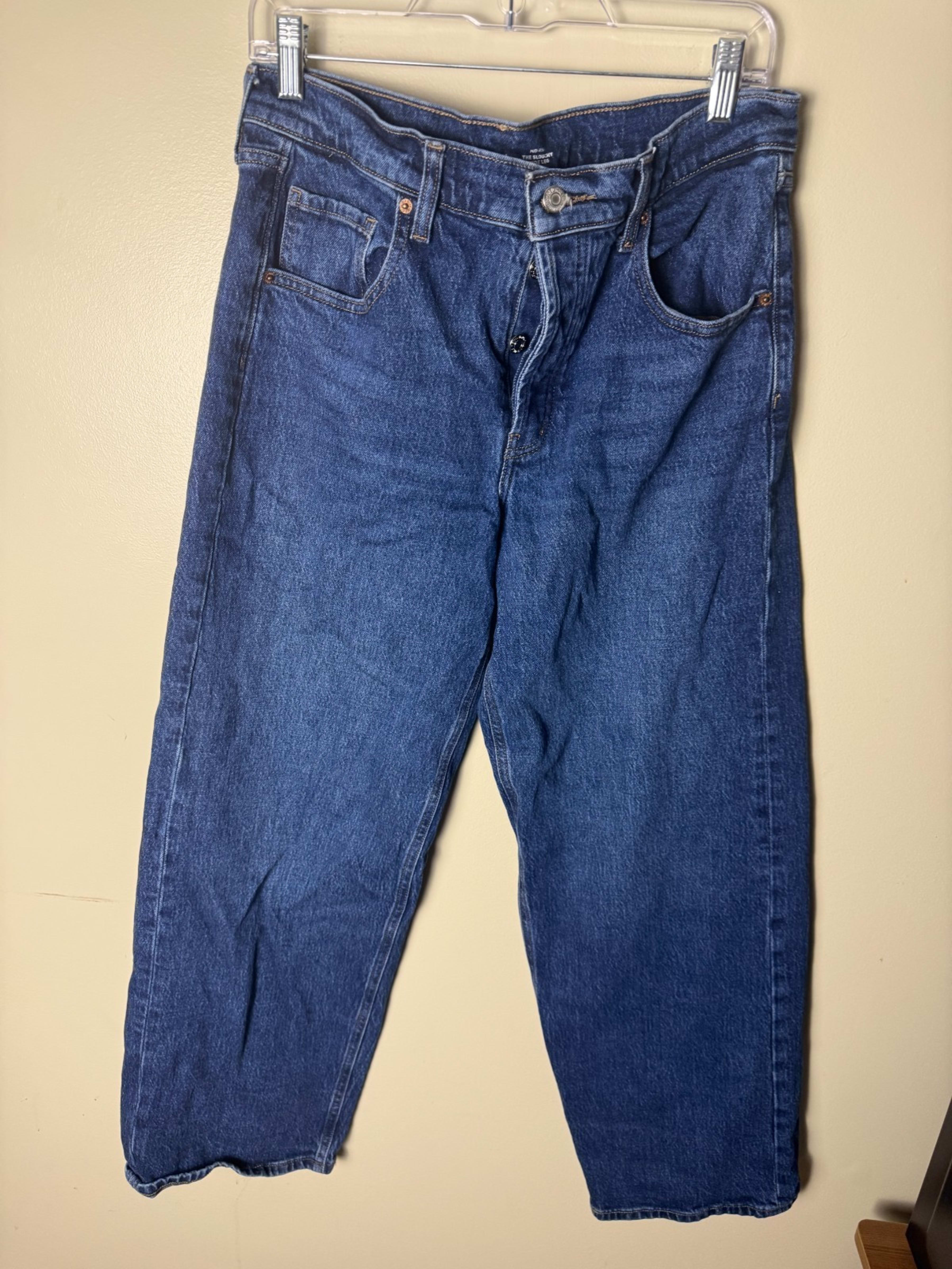 Old Navy Jeans Womens 4 Mid-Rise Slouchy Wide Leg Button Fly Dark Wash