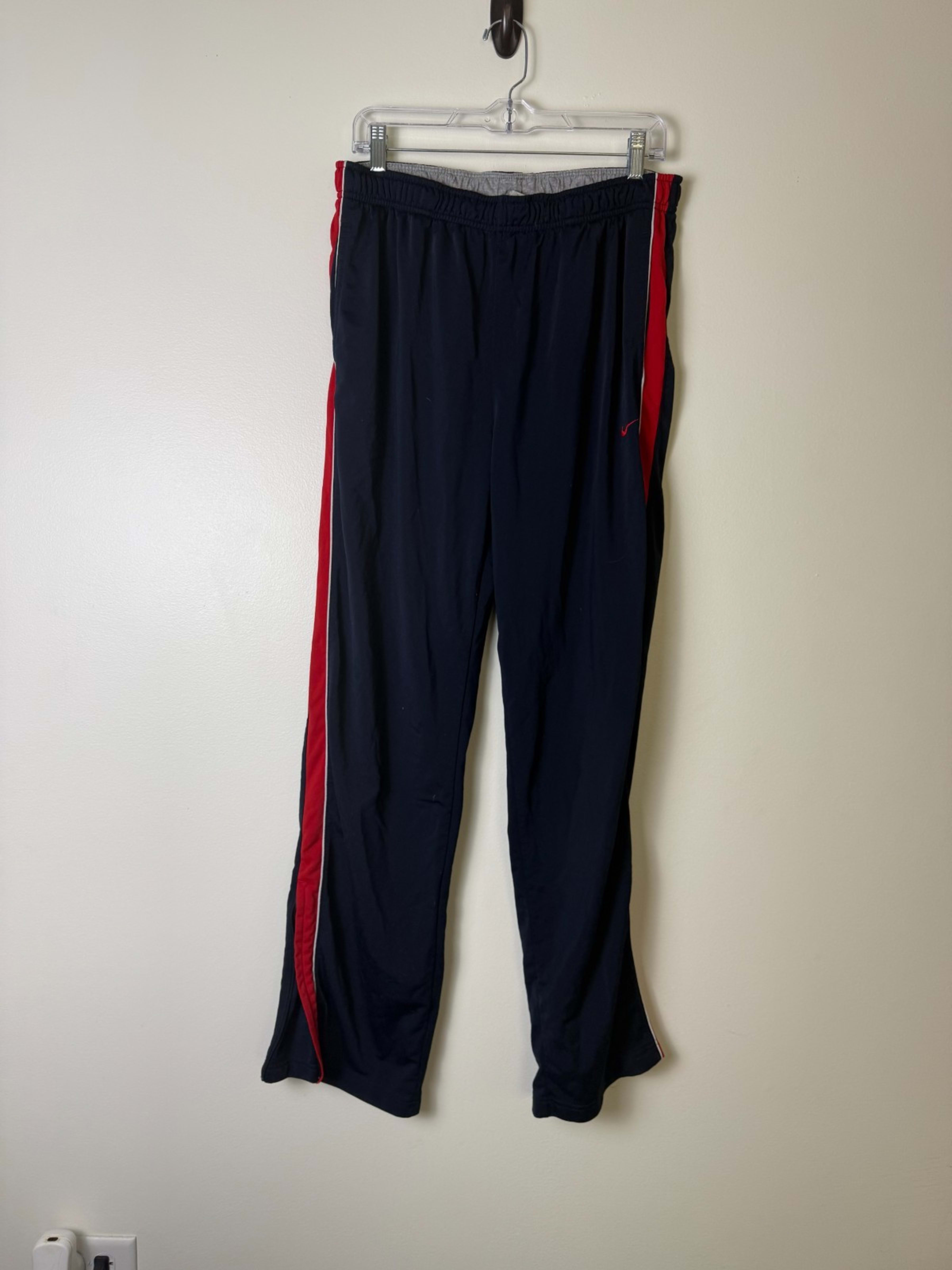 Nike Navy Blue Track Pants Red Stripe Athletic Warm Up Mens XL Ankle Zip