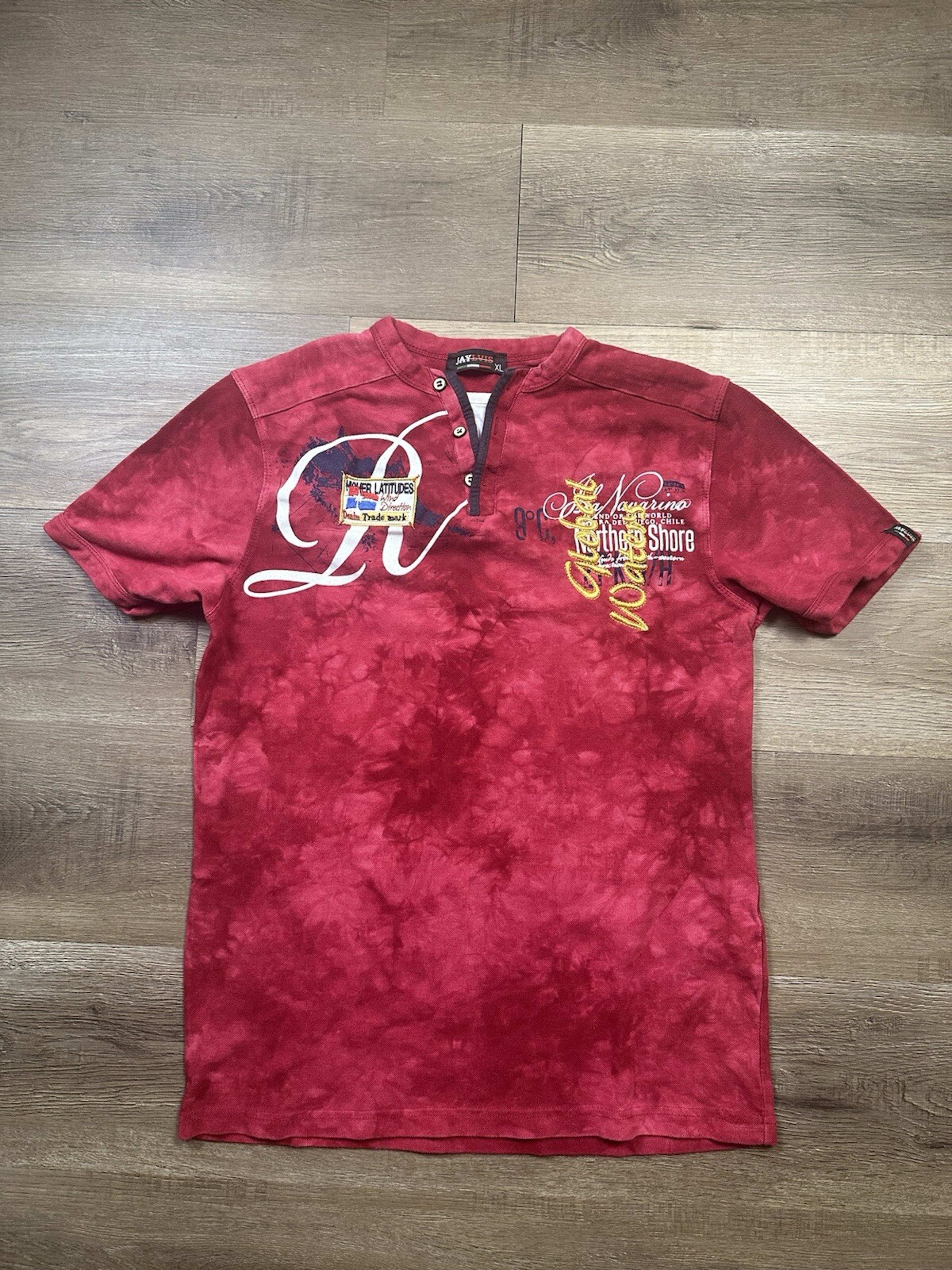 Jaylvis T Shirt Youth XL Red 1/4 Button Up Graphic Print Short Sleeve