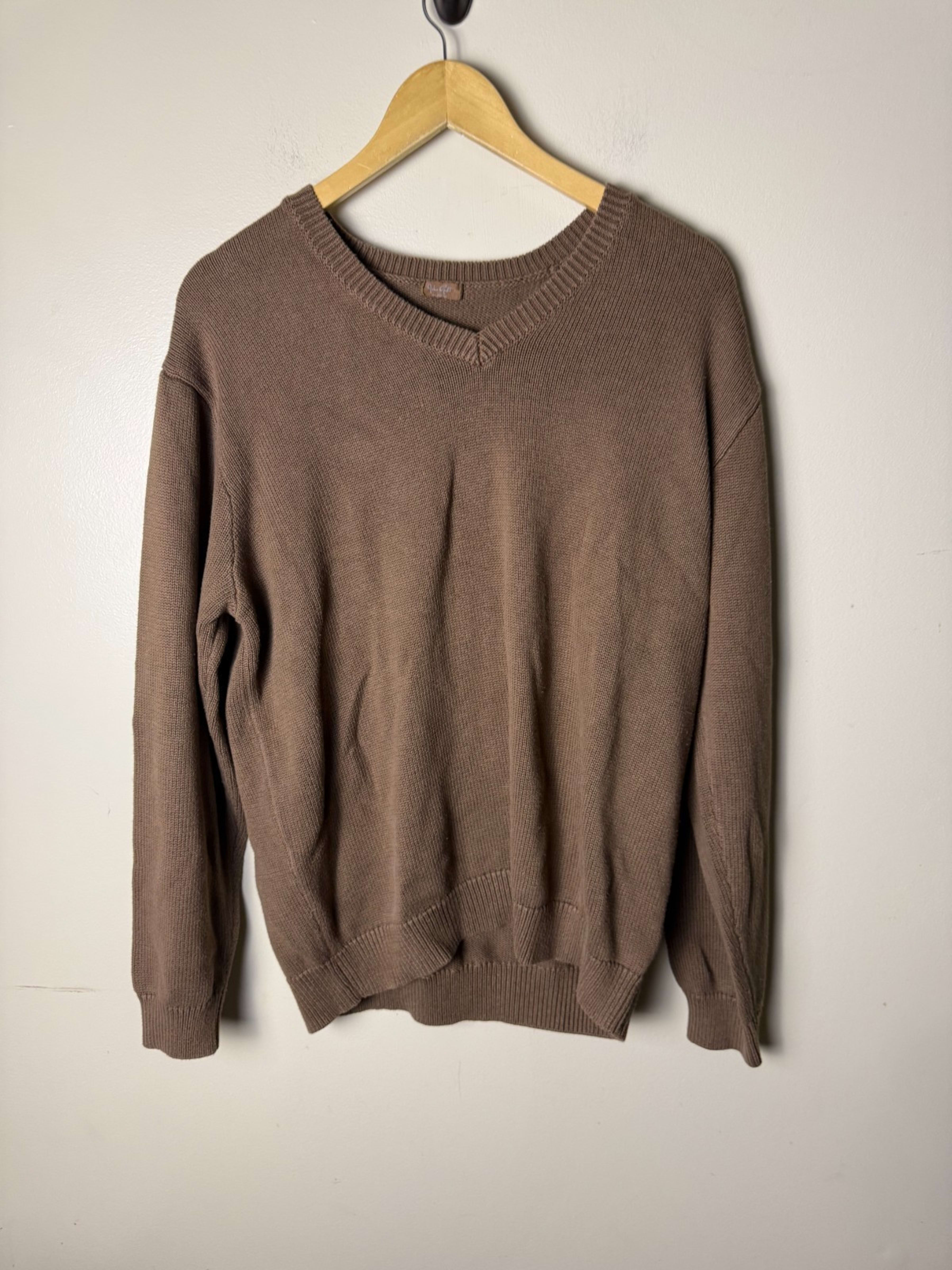 John Galt Sweater V Neck Cable Knit Pullover Womens One Size Brown Preppy