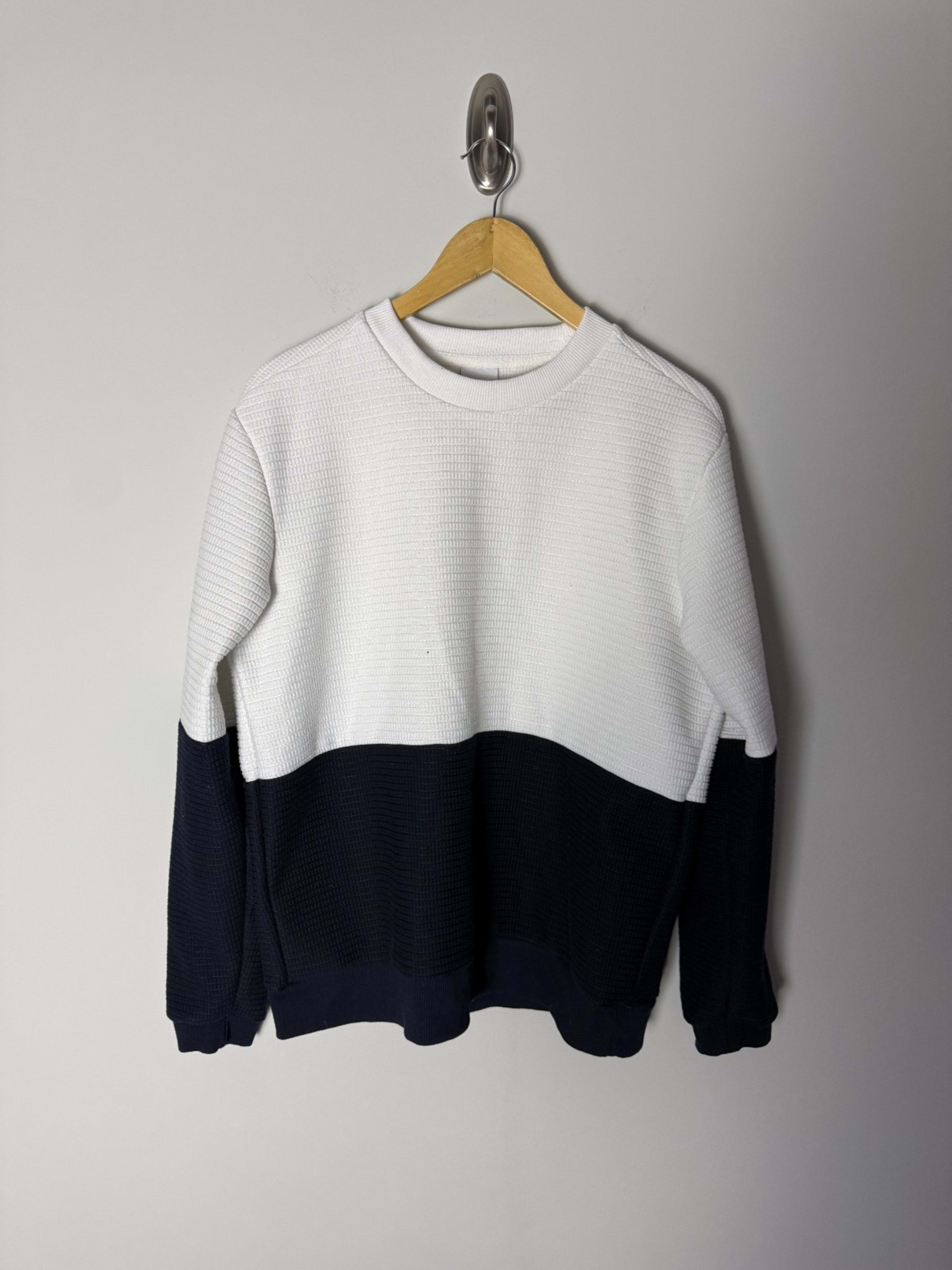 Zara Pullover Sweater Beige Crew Neck Long Sleeve Womens M Blue White