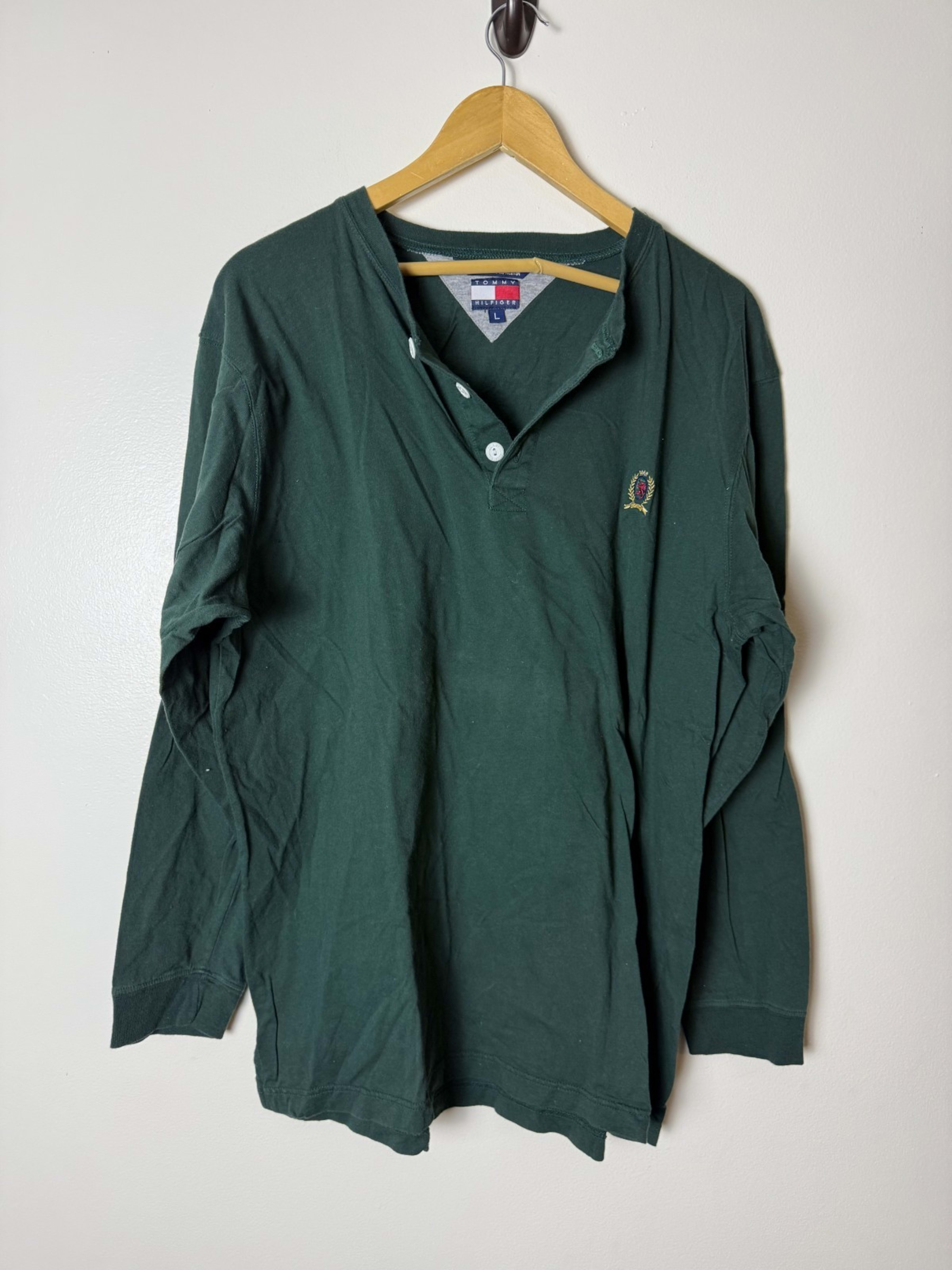 Tommy Hilfiger 1/4 Button T Shirt Men's L Long Sleeve Pullover
