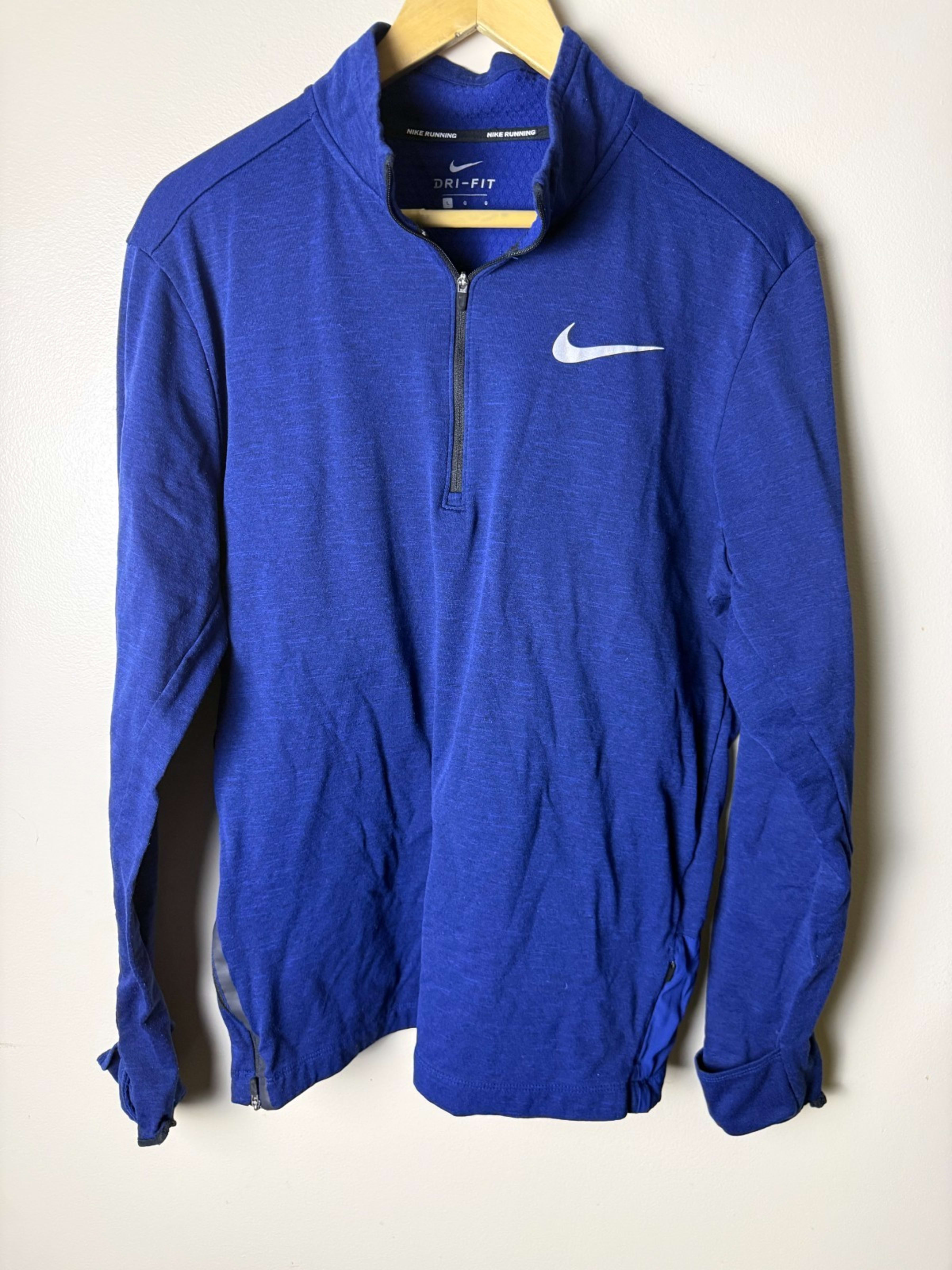 Nike Dri-FIT 1/4 Zip Pullover Mock Neck Long Sleeve Running Mens L Blue