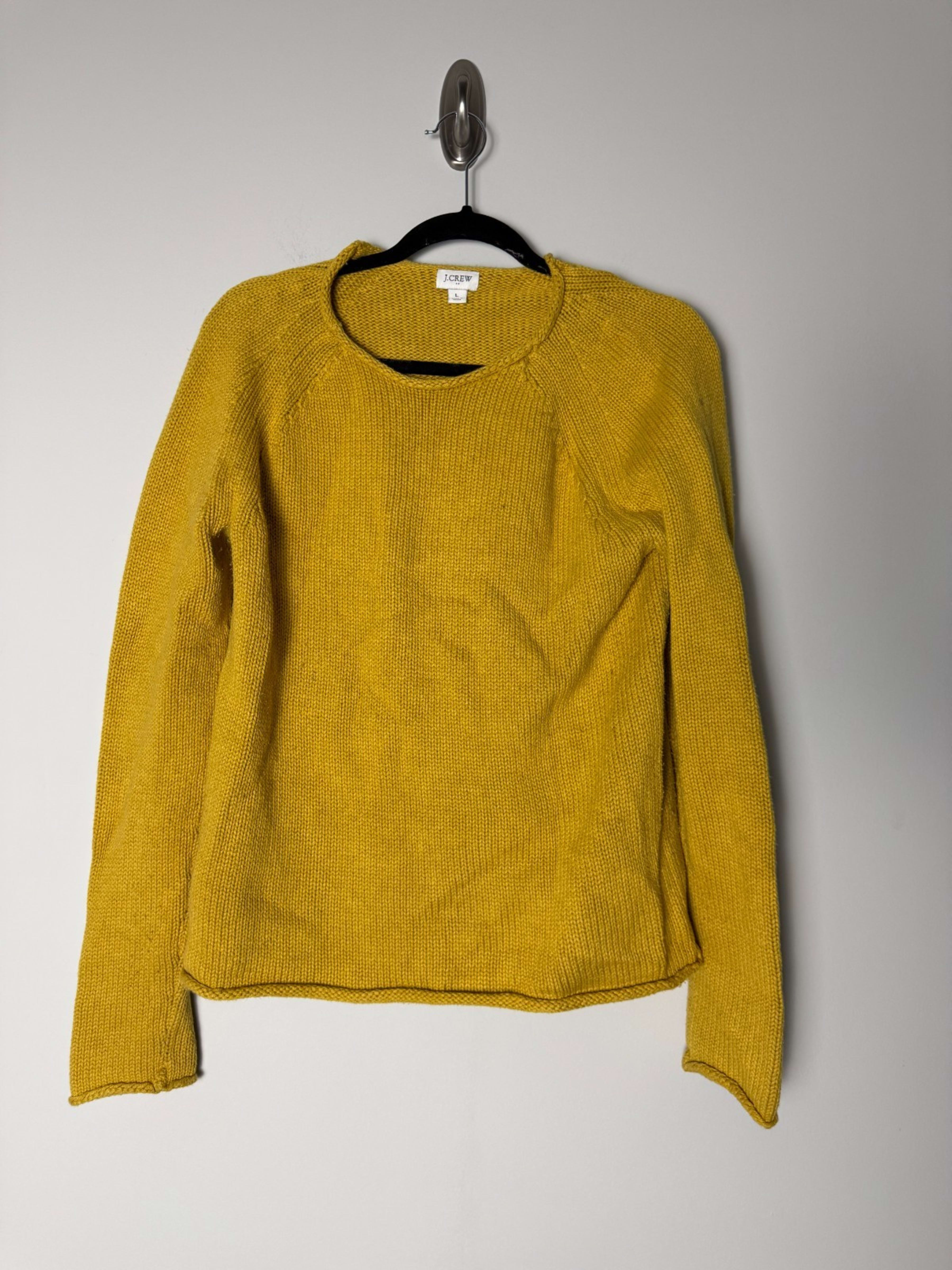 J Crew Sweater Womens L Yellow Cotton Teddie Crew Neck Preppy Casual