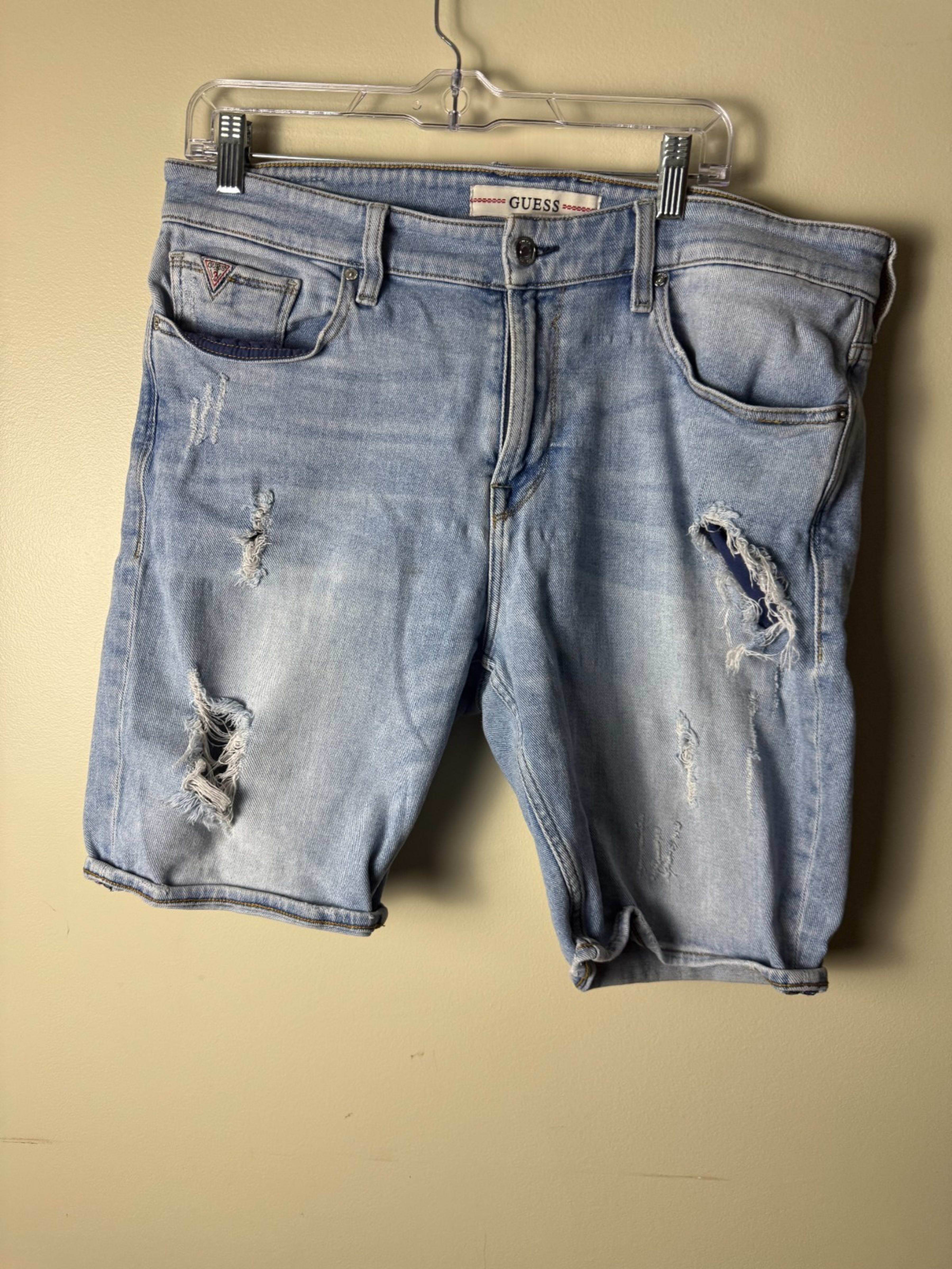 Guess Denim Shorts Mens 36 Light Wash Blue Distressed Casual