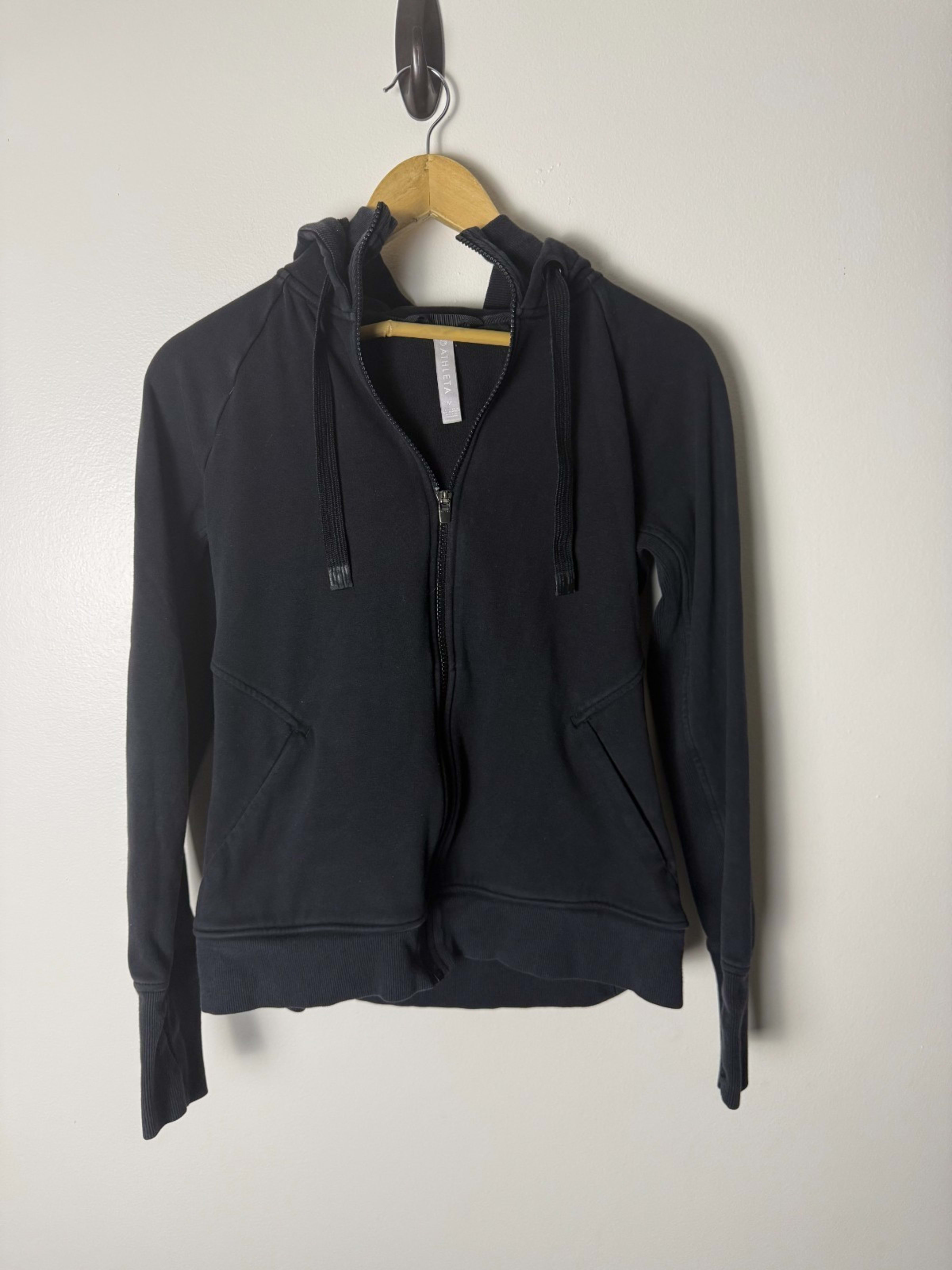 Athleta Black Triumph Full Zip Drawstring Hoodie Womens XS Athletic Long Sleeve