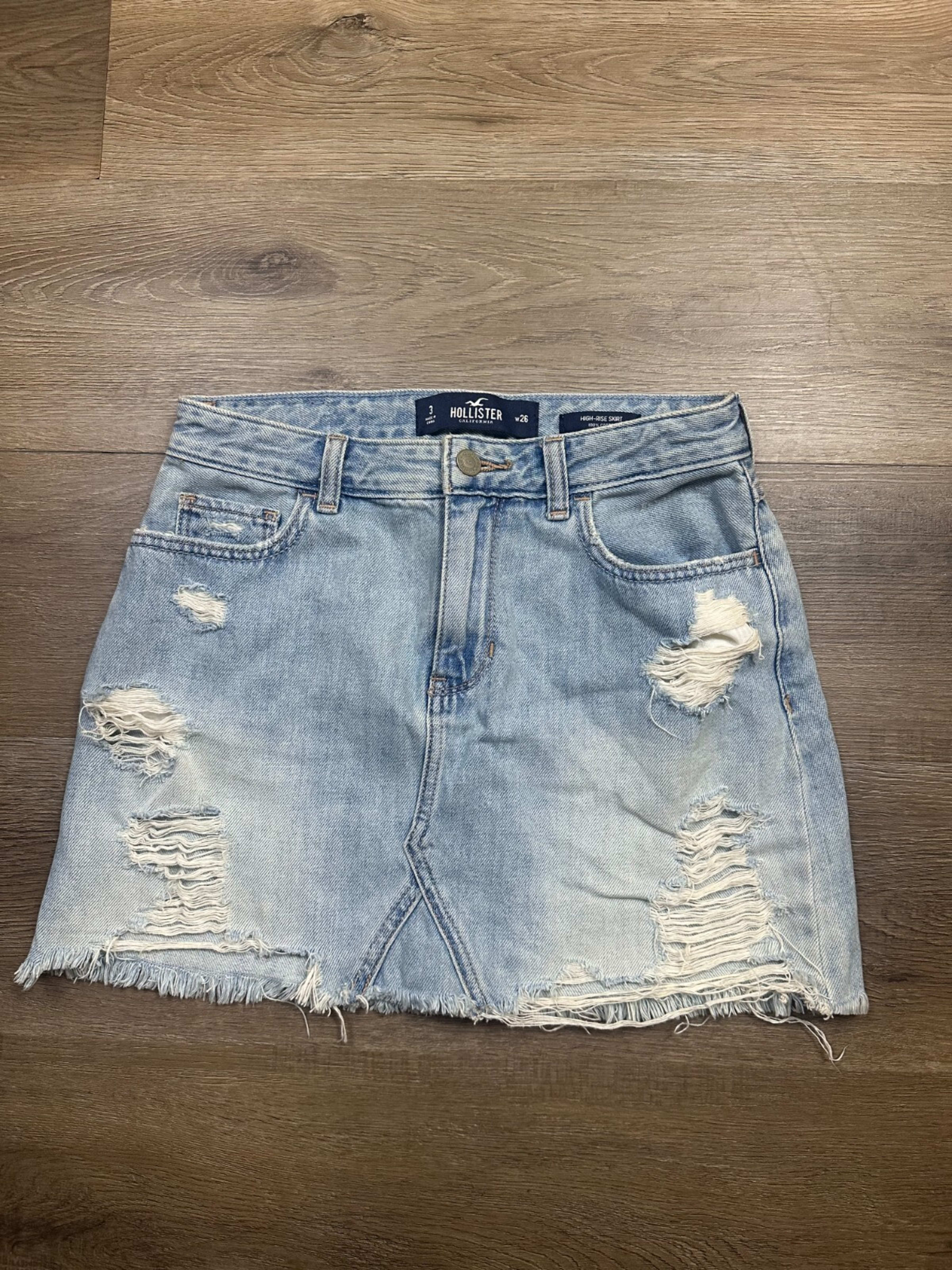Hollister Short Jean Skirt Women's 26 Light Blue Distressed Casual Preppy