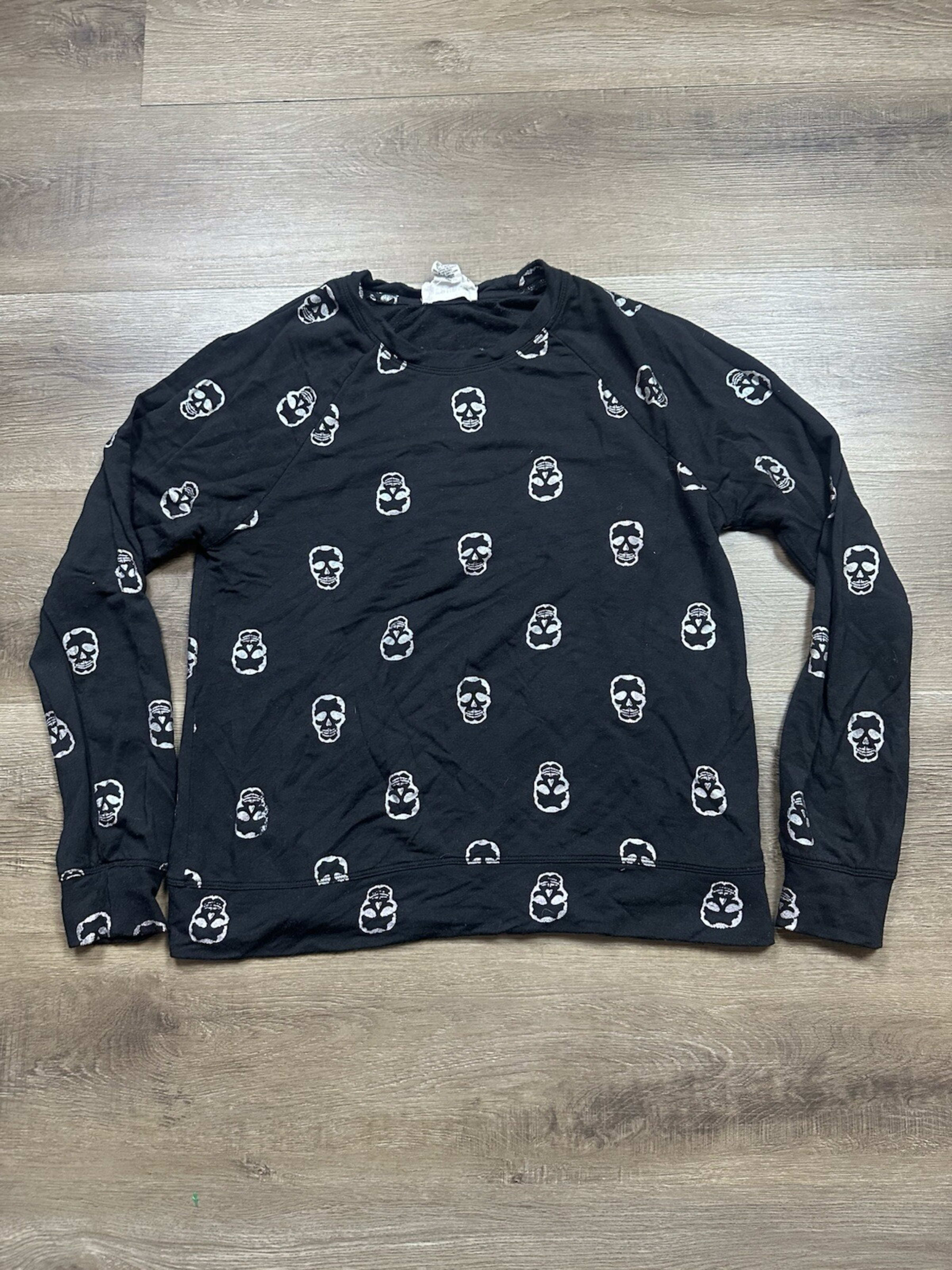 FOR the Republic Long Sleeve T Shirt Womens S Black Skull Foil Print Long Sleeve