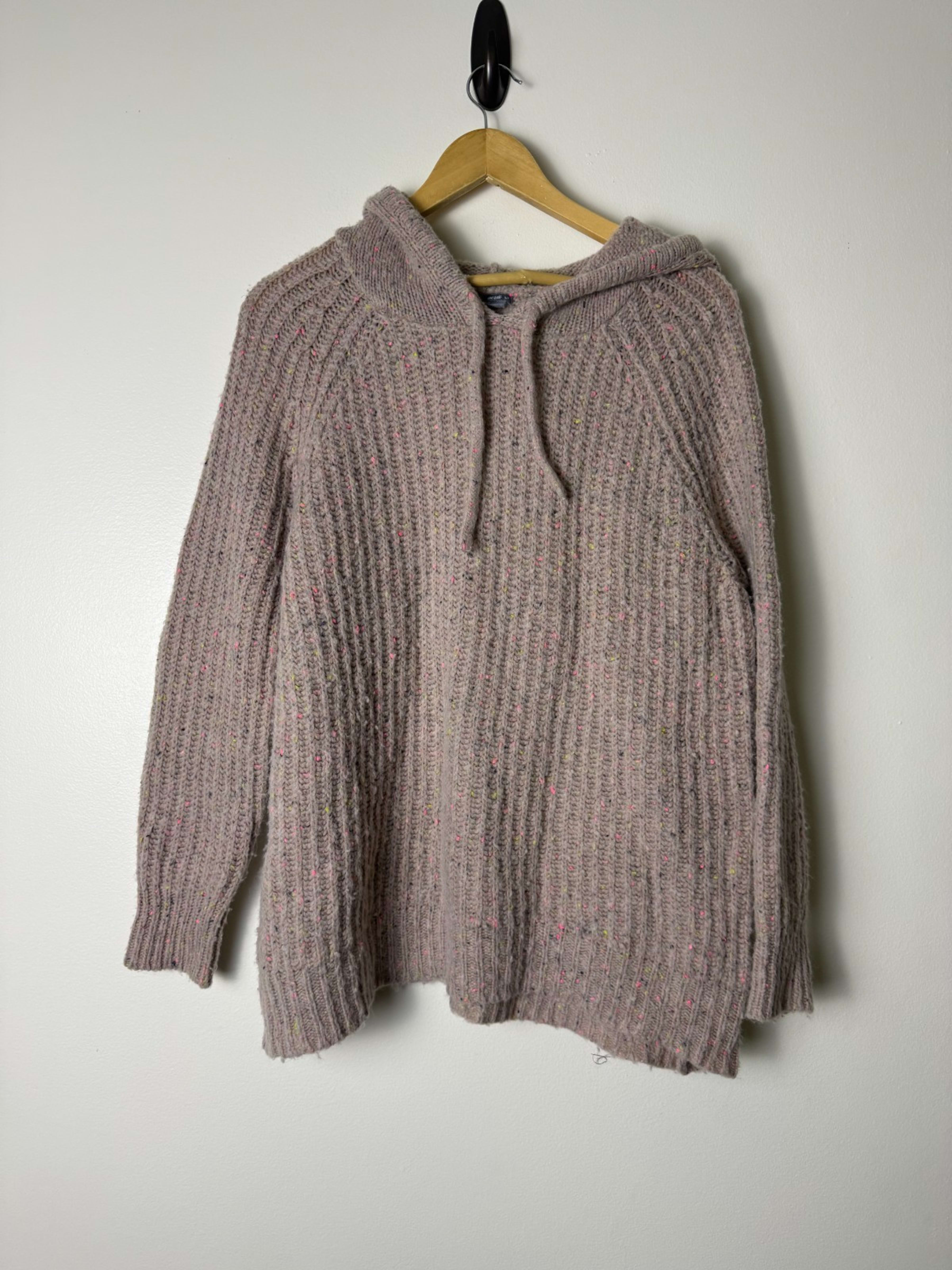 Aerie Mauve Pink Speckled Chunky Cable Knit Hooded Womens S Casual Oversized