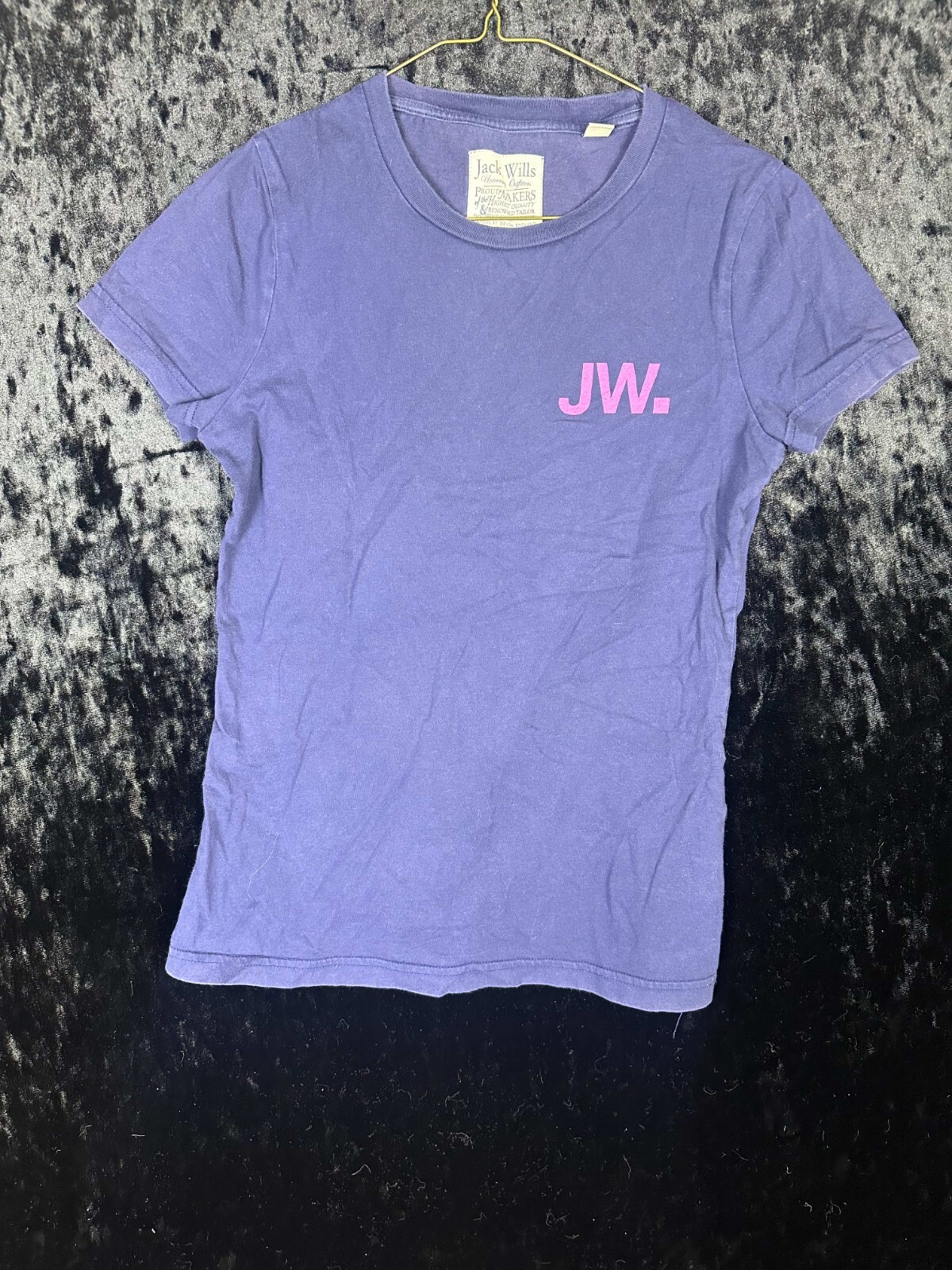 Jack Wills Short Sleeve T-Shirt Womens S/6 Purple Graphic Print Logo Double Side