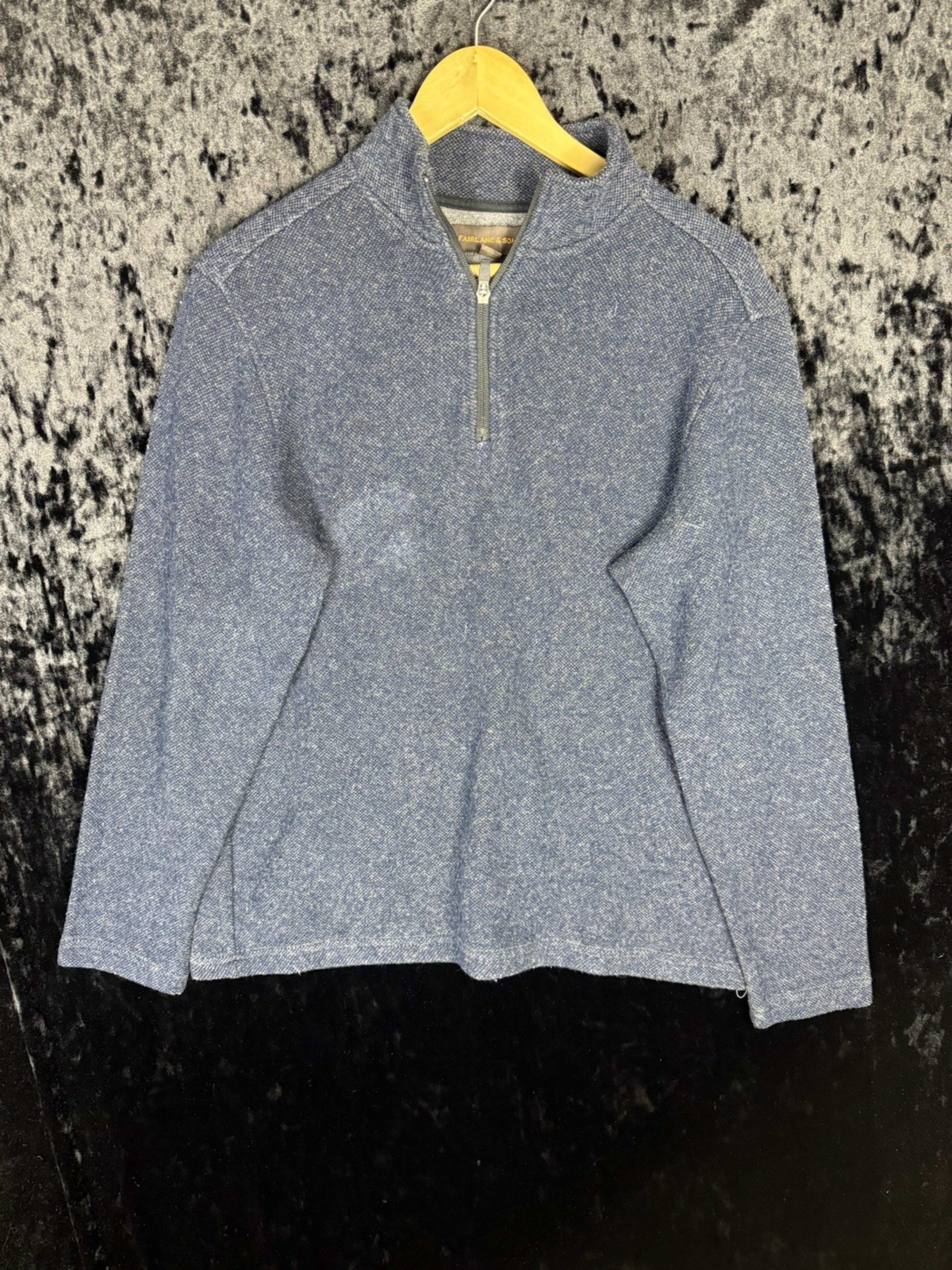 Fairlane & Sons 1/4 Zip Sweater Pullover Mens M Blue Textured Knit Modern