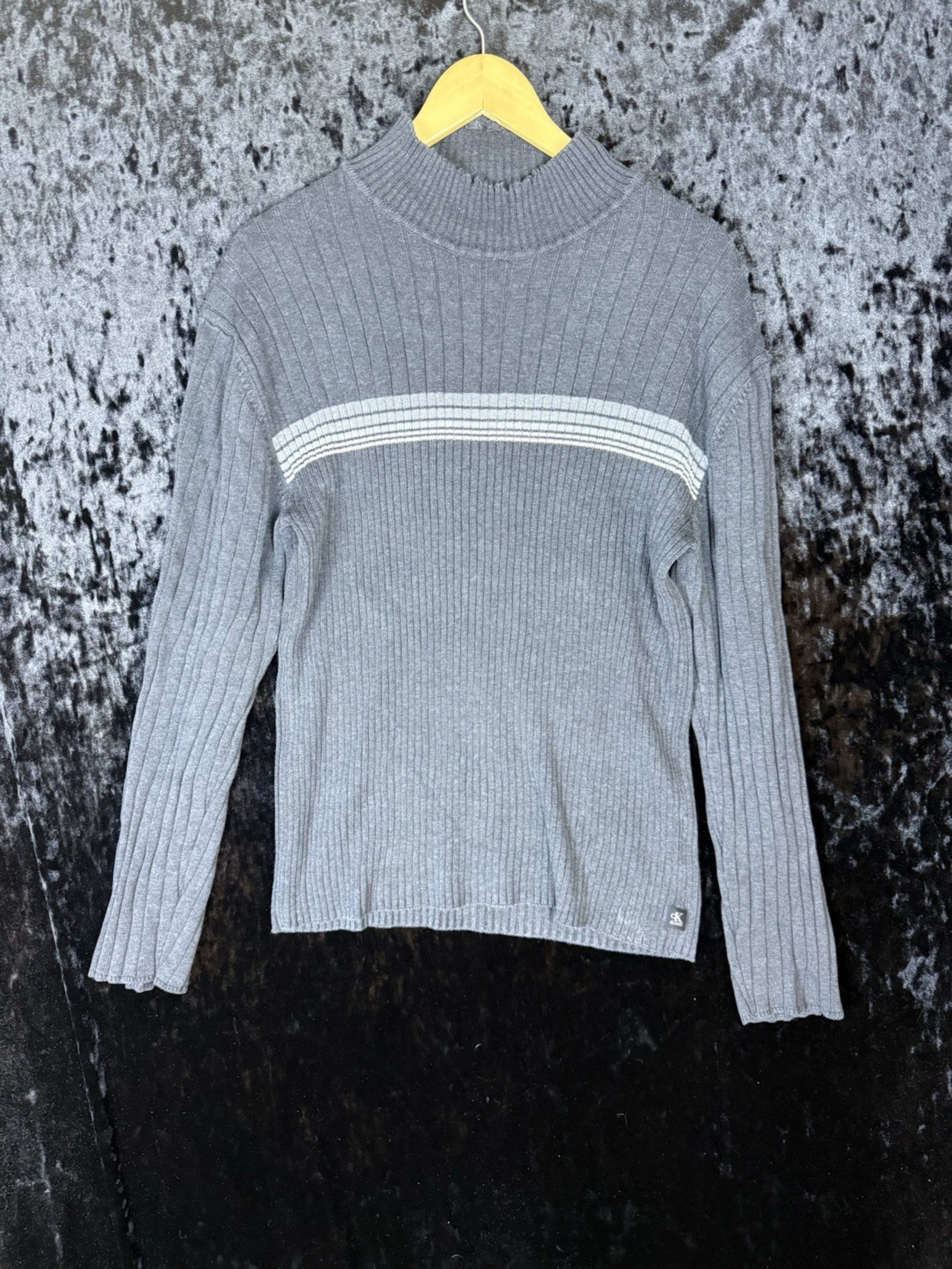 Vintage Calvin Klein Heavyweight Ribbed Knit Turtleneck Sweater Mens XL Gray 90s