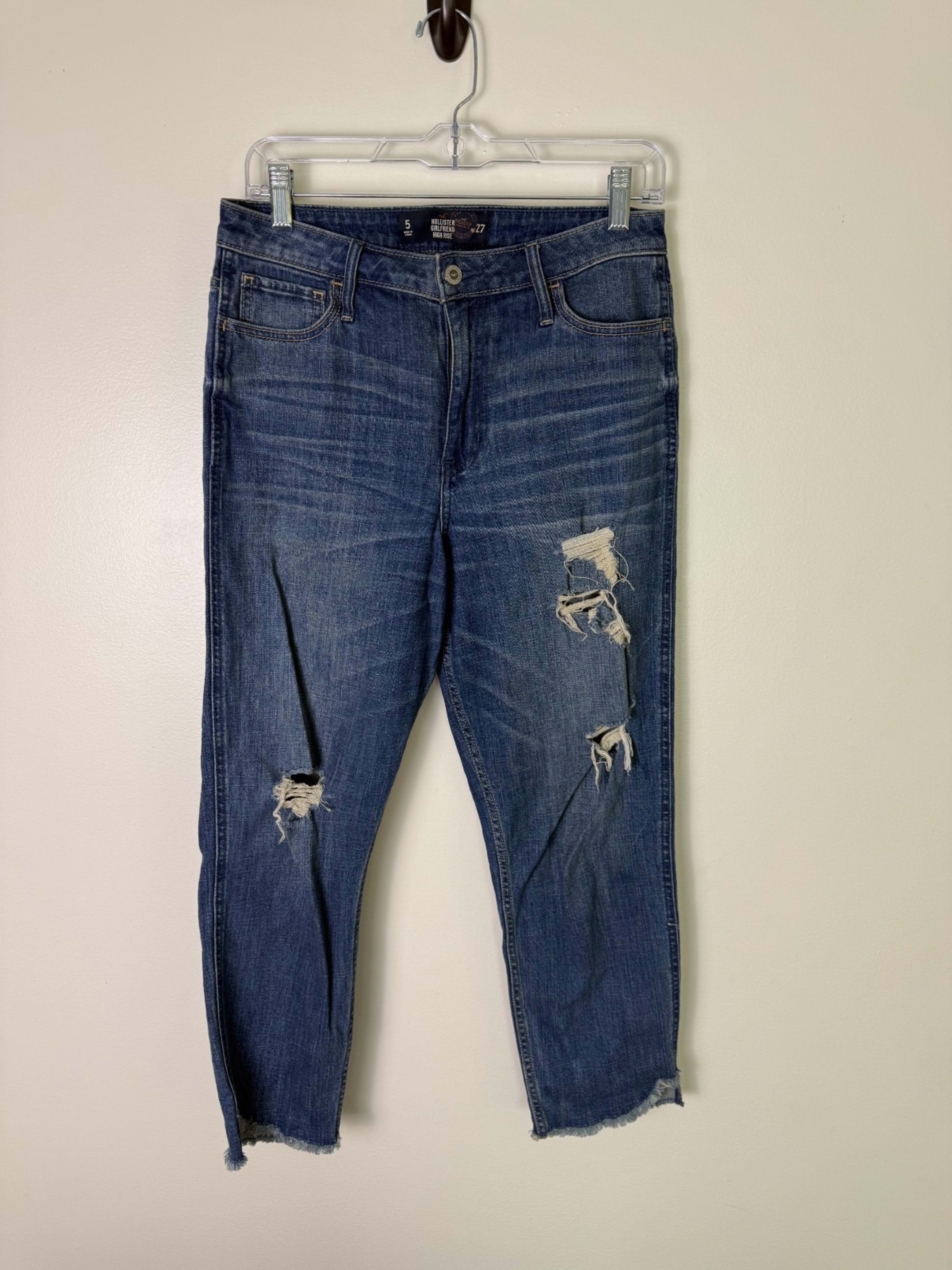 Hollister Girlfriend Jeans Women's 5/W27 Blue Denim Ladies Distress High Rise