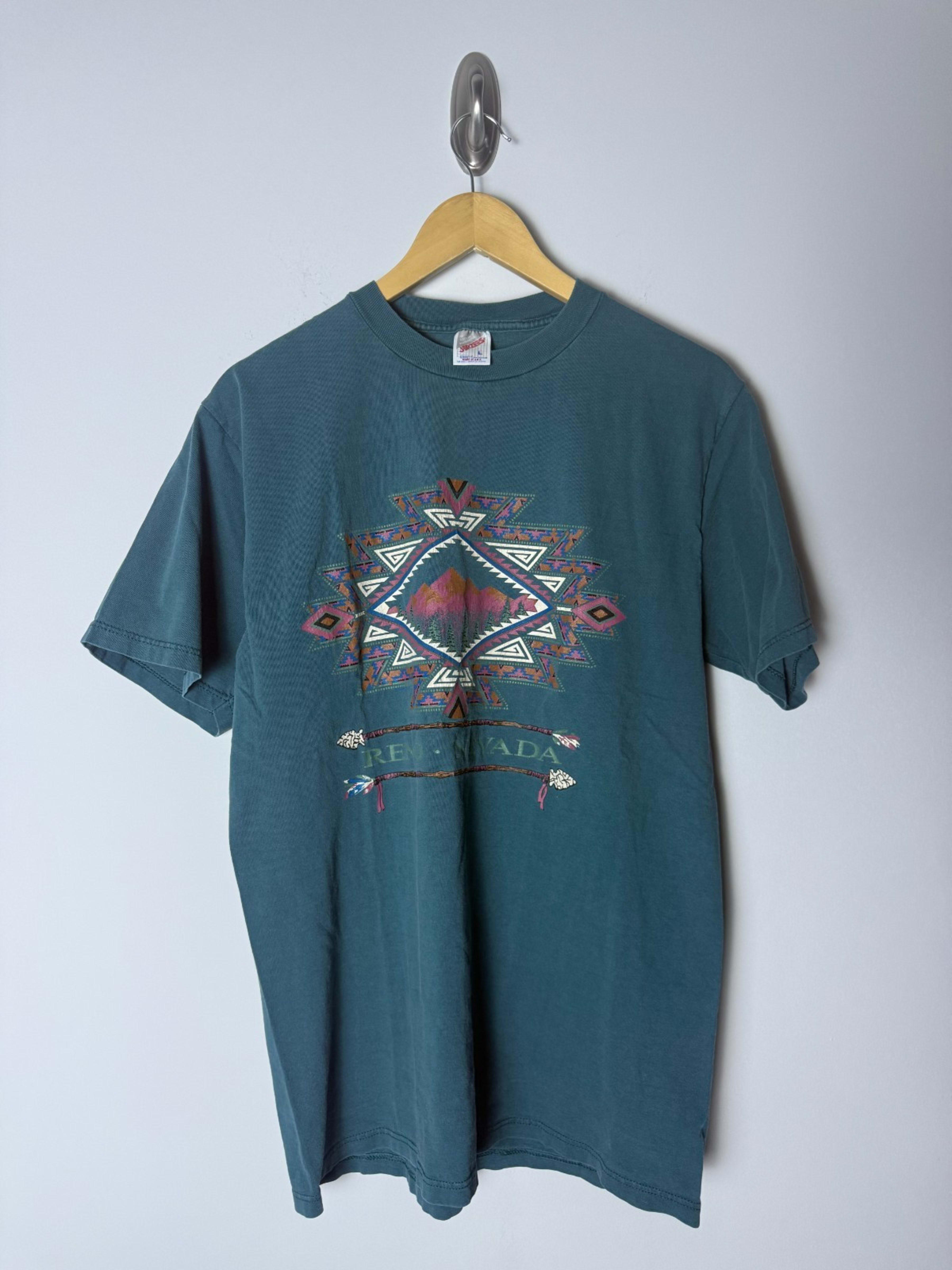 Vintage Jerzees Nevada Tourist Graphic T-Shirt Mens L Green Short Sleeve