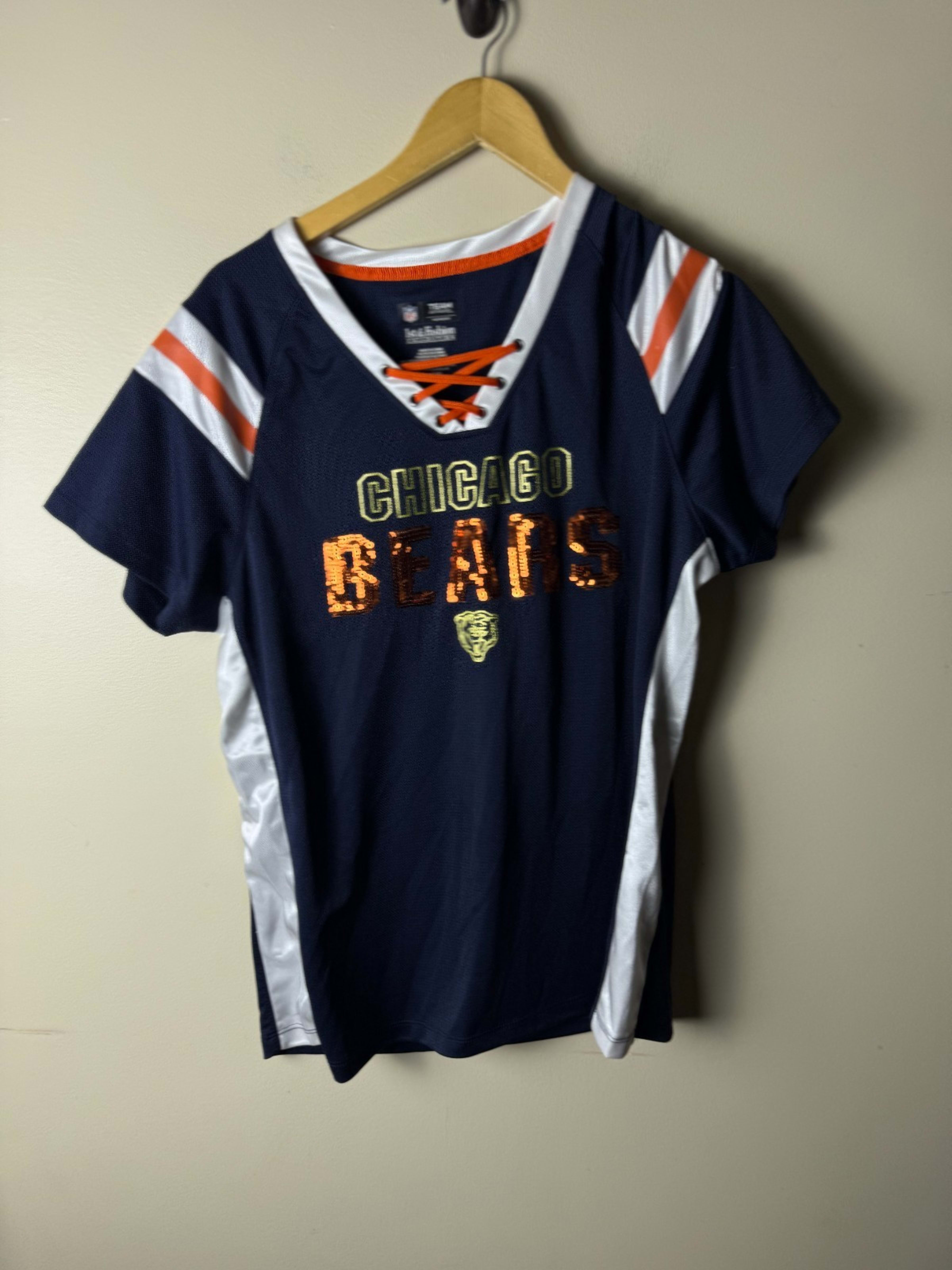 NFL Team Apparel Chicago Bears Glitter T Shirt Womens XL Blue
