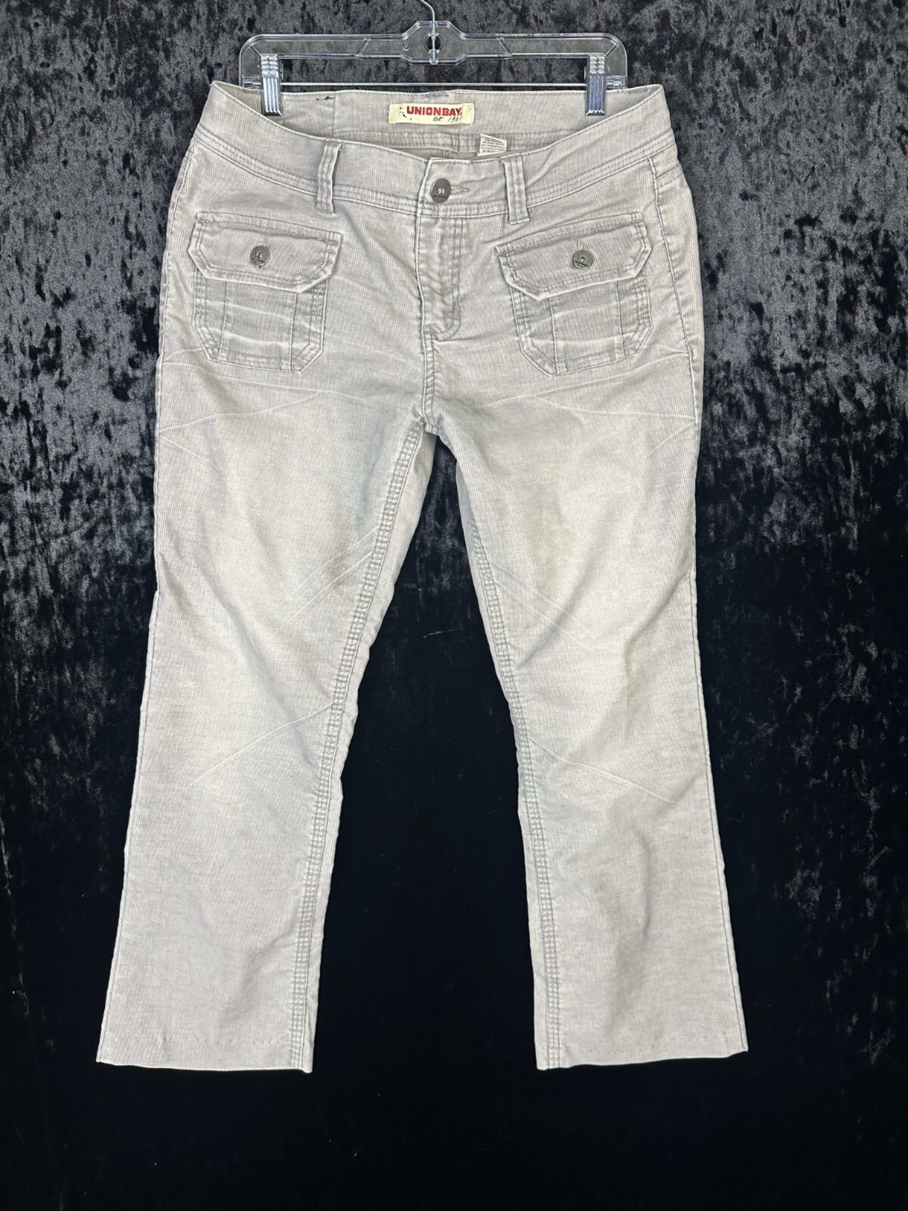 Union Bay Cargo Pants Women's 13 Stretch Grey Front Flap Pockets Solid Y2K