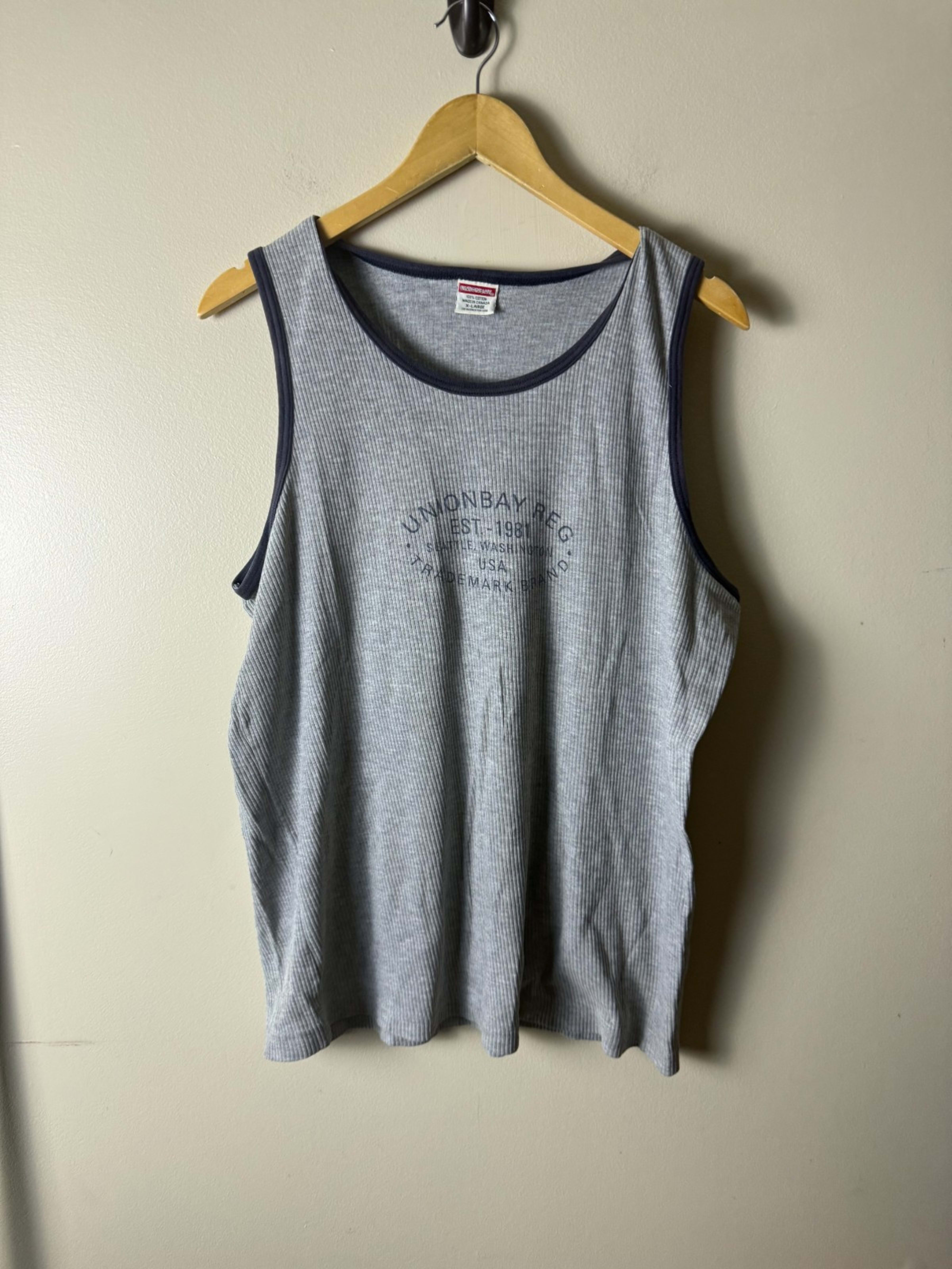 Vintage Unionbay Graphic Tank Top Muscle Tee Mens XL Gray Y2K