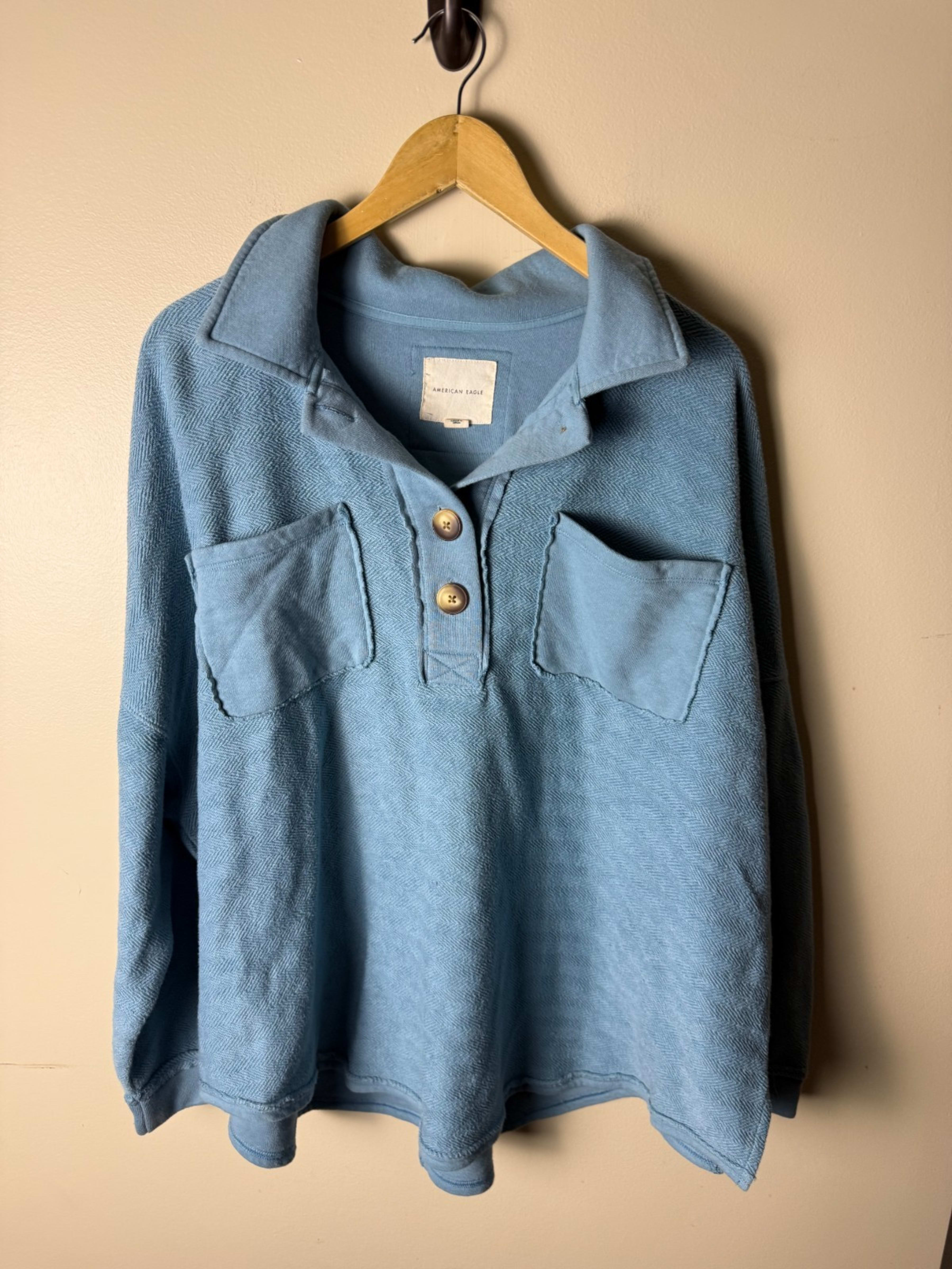 American Eagle Oversized Slouchy Relaxed Button Sweatshirt Womens L Blue