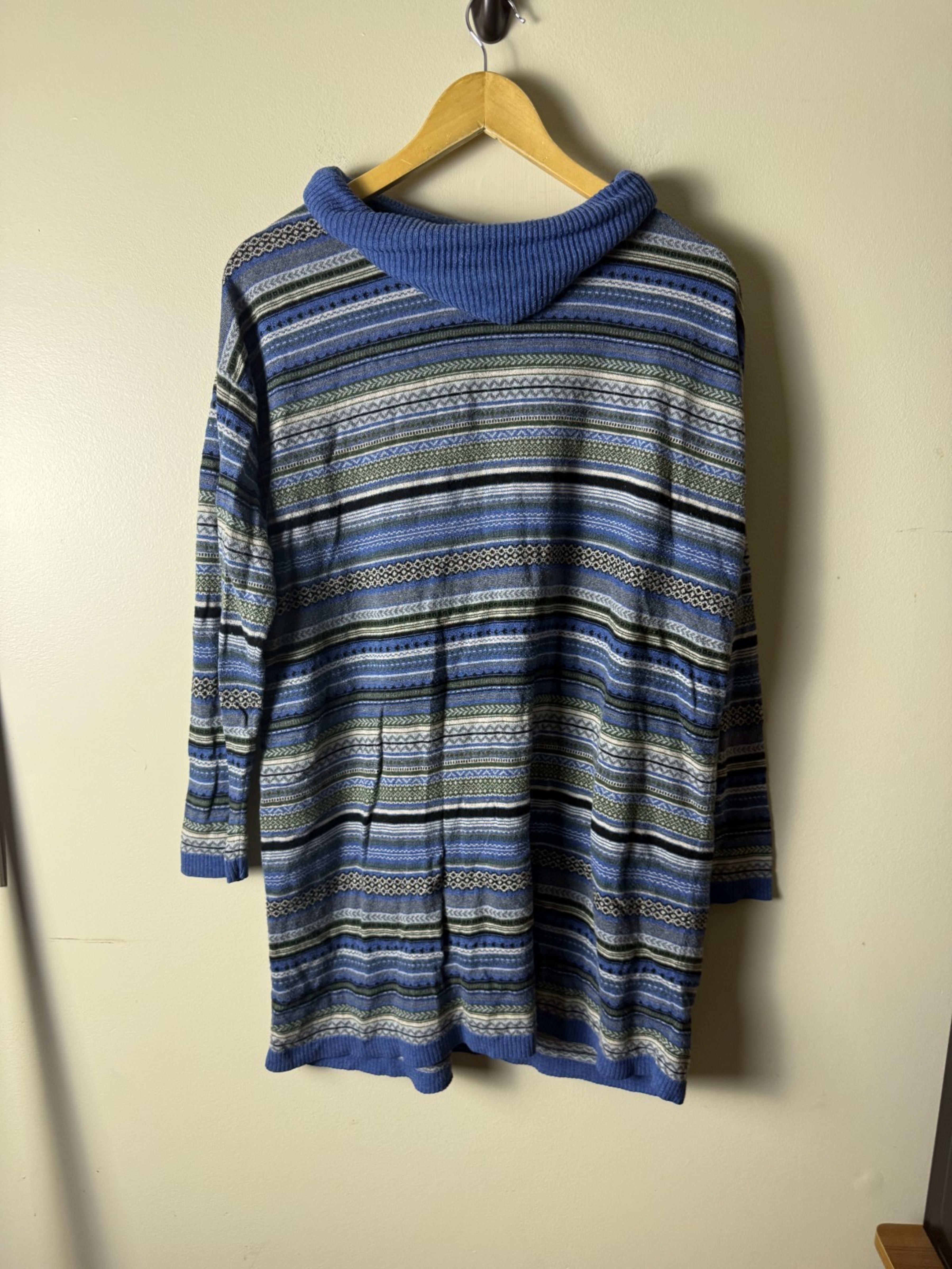 Bass Cowl Neck Tunic Sweater Dress Womens L Blue Striped Long Sleeve Wool Blend