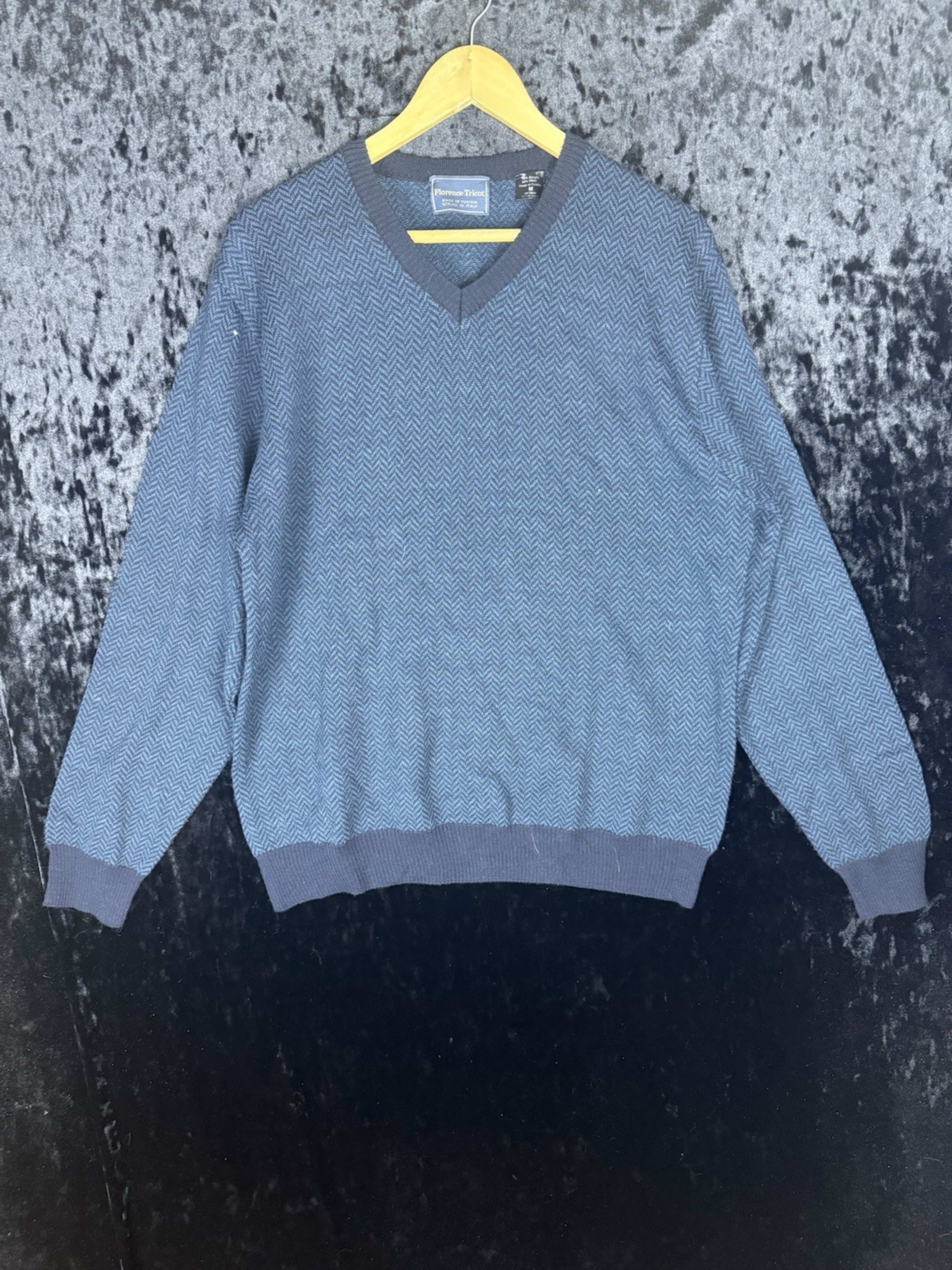 Florence Tricot Wool Blend Crewneck Sweater Mens M Blue Tunisia