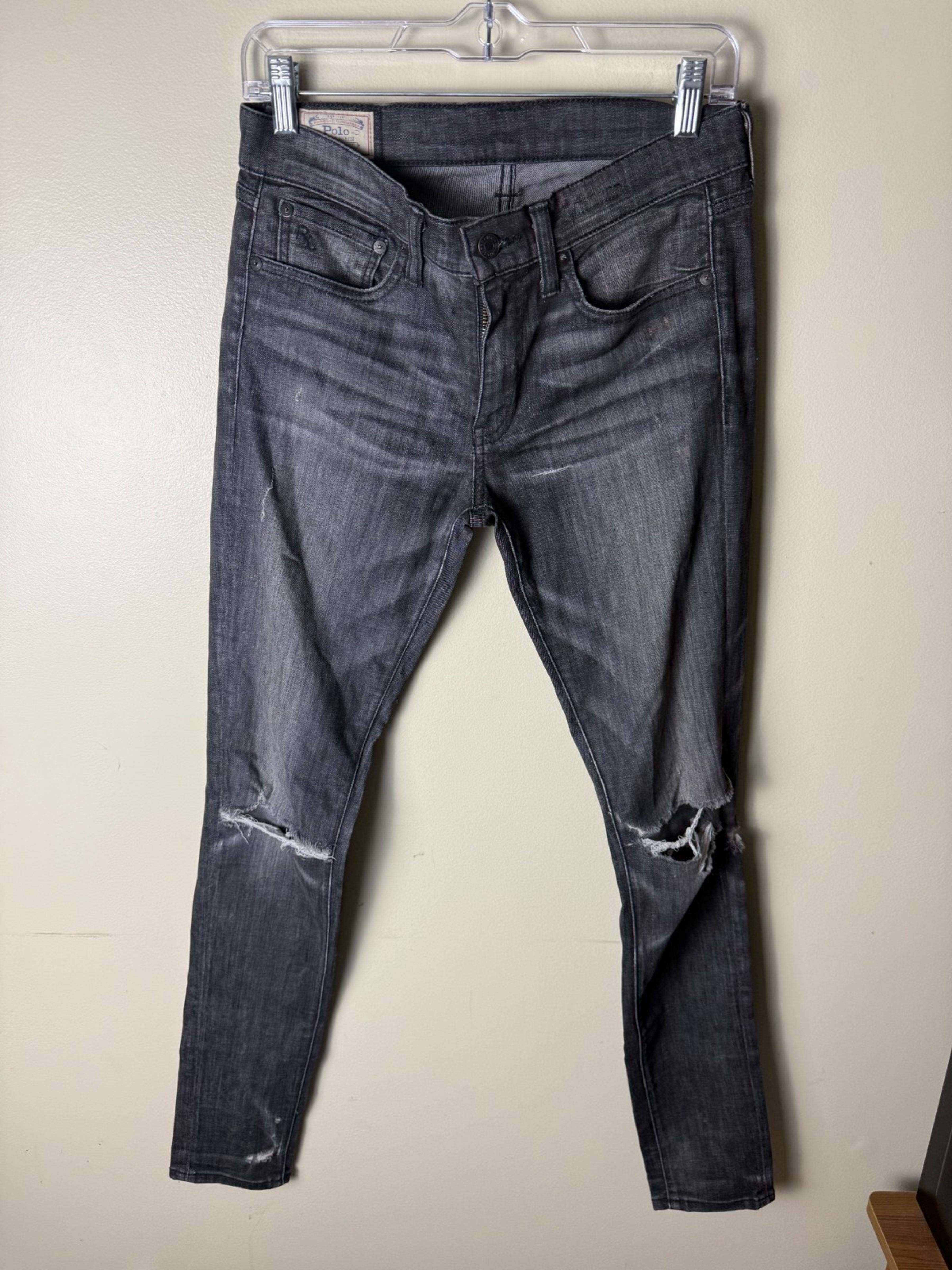 Polo Ralph Lauren Jeans Mens 28 Black Faded Tompkins Skinny Distressed Casual