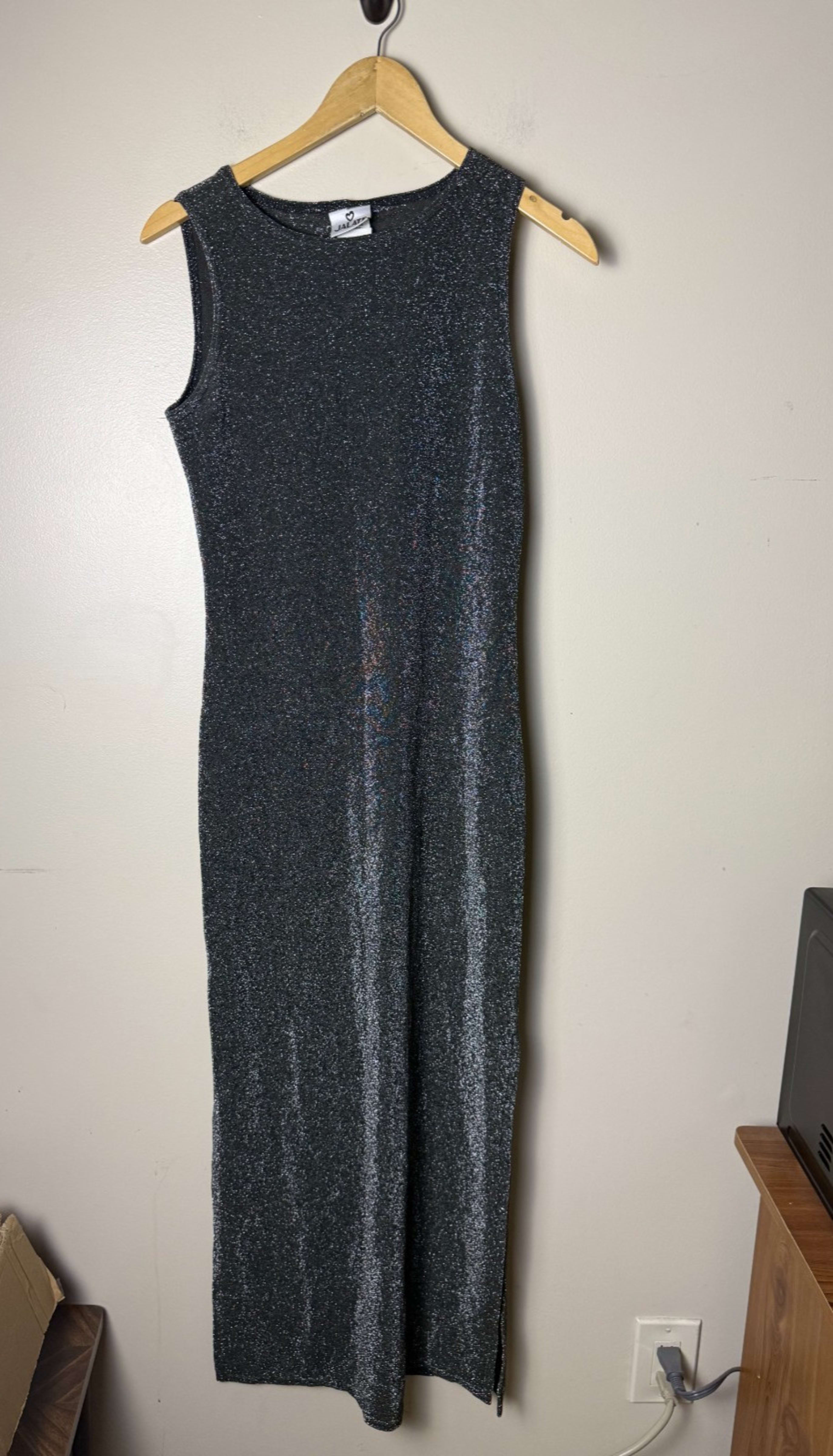 Jalate Black Silver Shimmer Sheath Column Dress Womens S