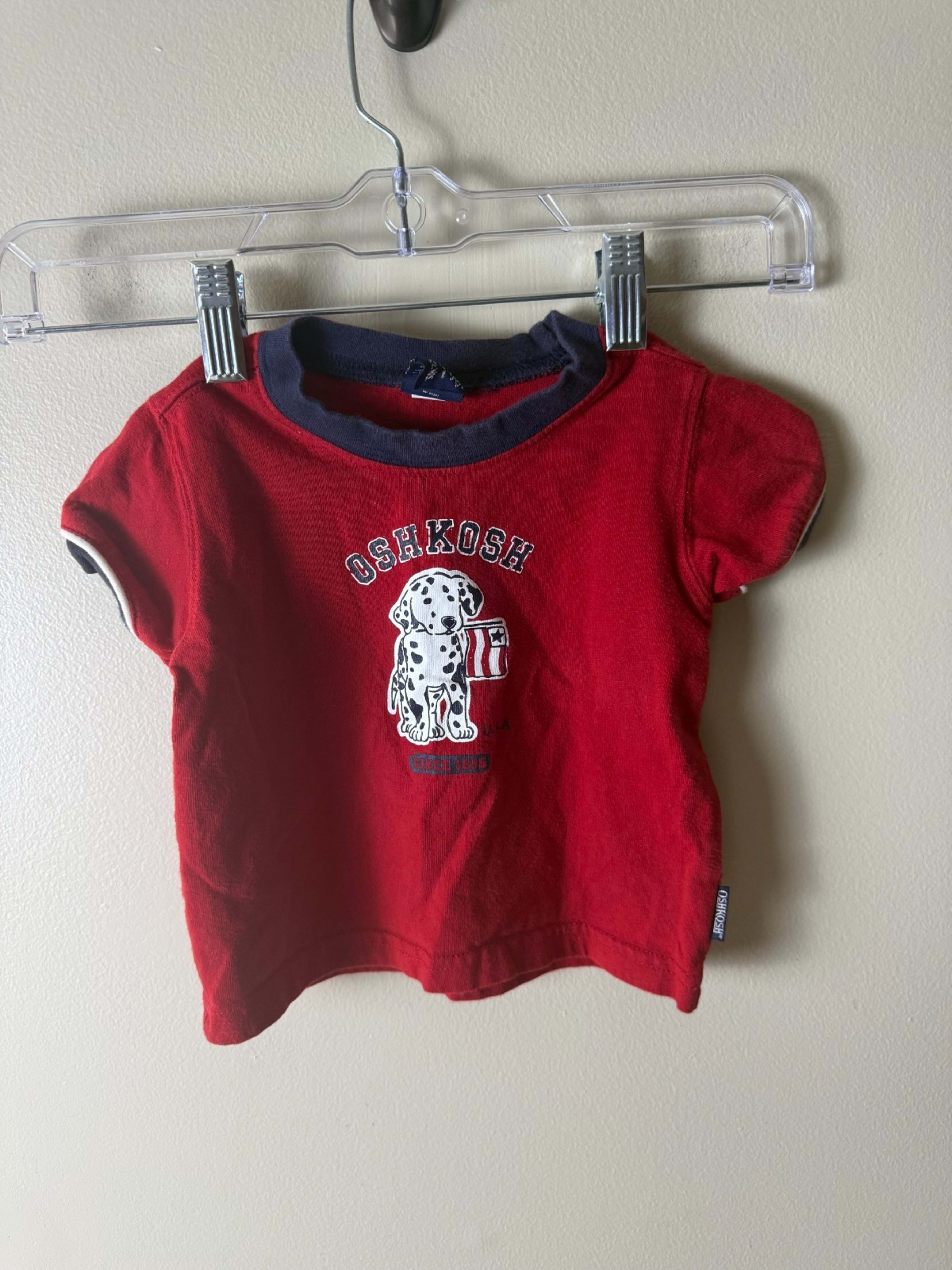 Vintage Y2K Oshkosh Shirt 12 Months Red Graphic Dog Print