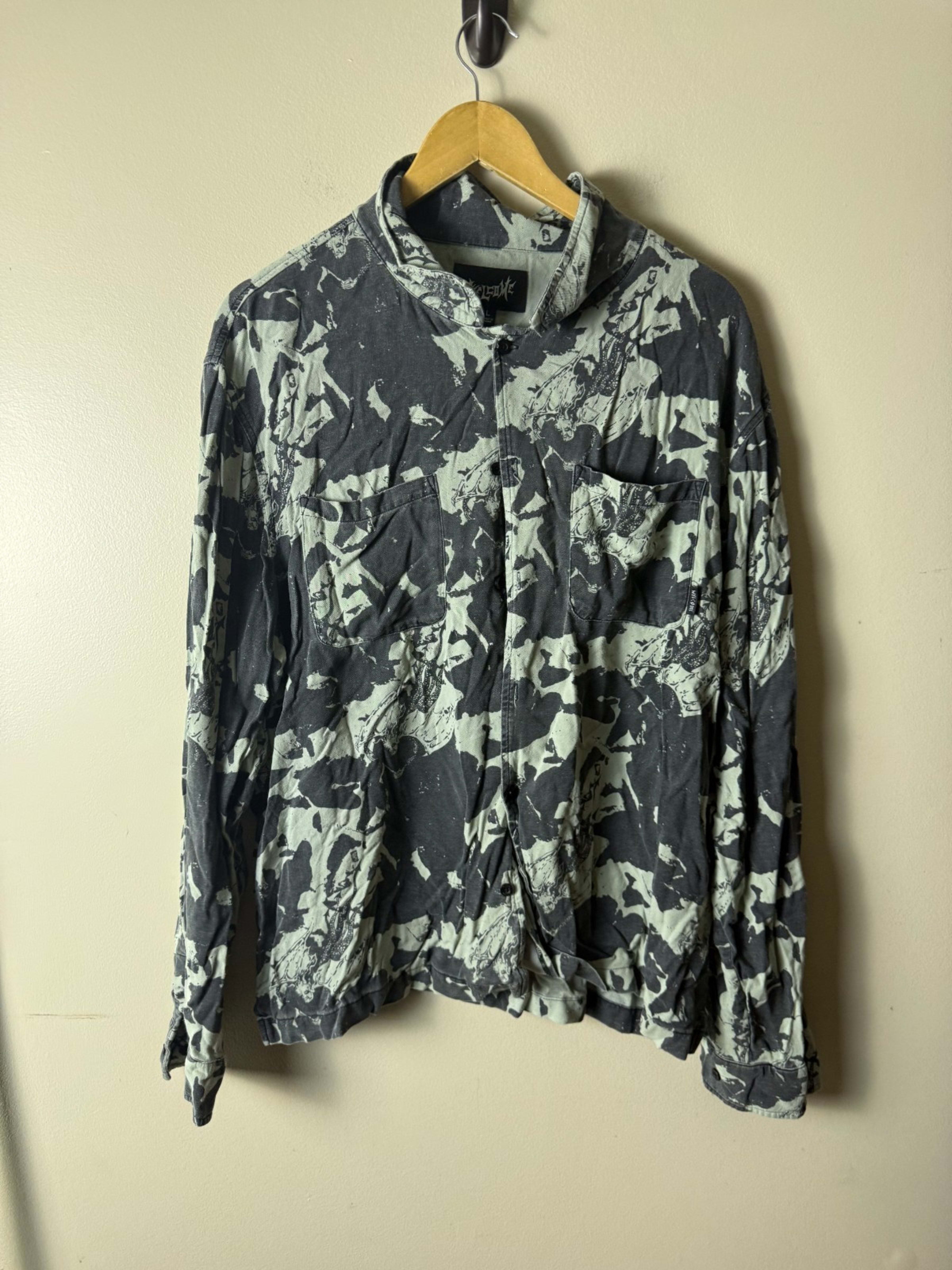 Welcome Skateboards Diver Long Sleeve Button Shirt Mens L Multicolor AOP