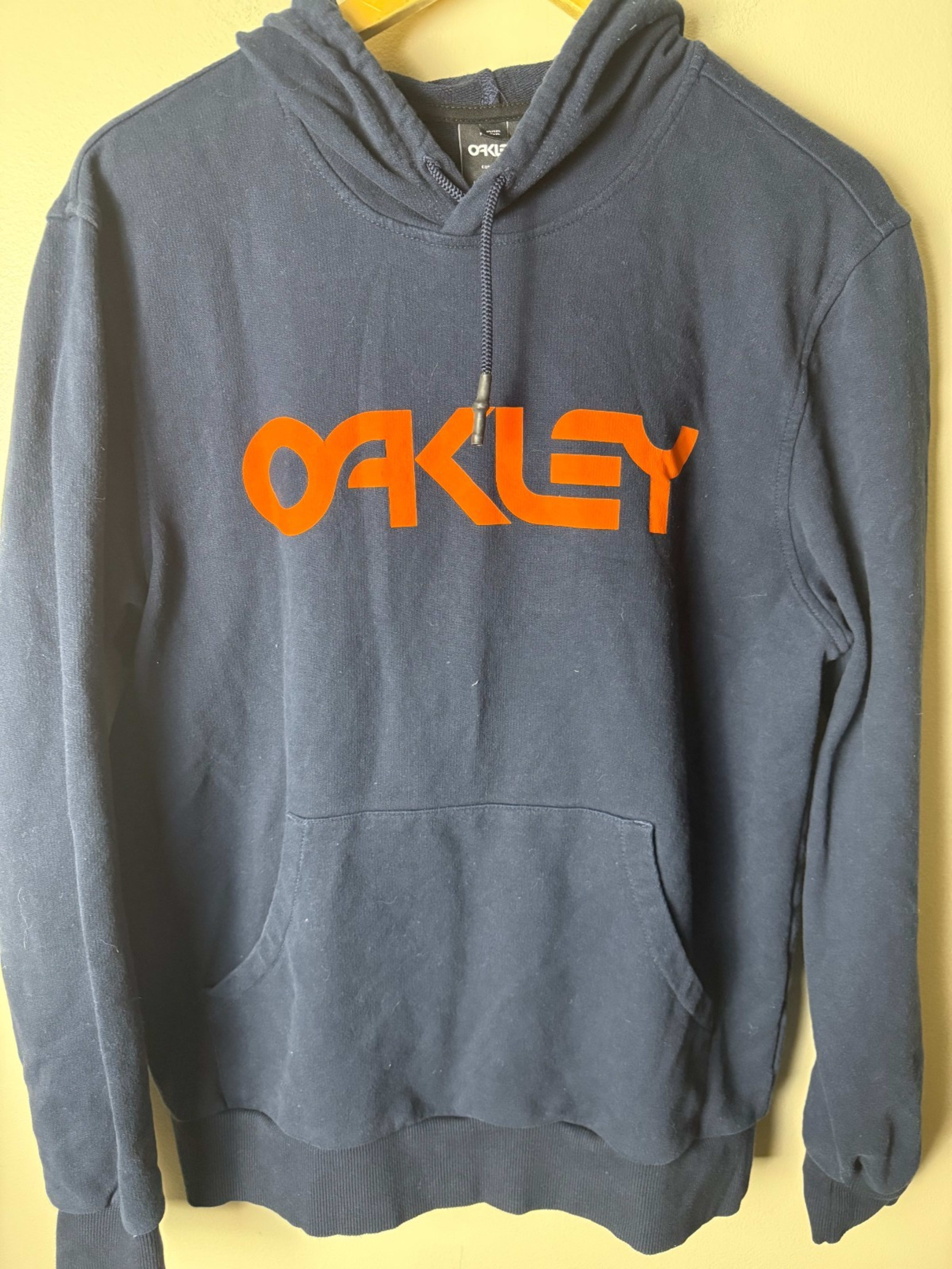 Oakley Custom Fit Hoodie Mens L Blue Big Logo Orange Pullover Y2K