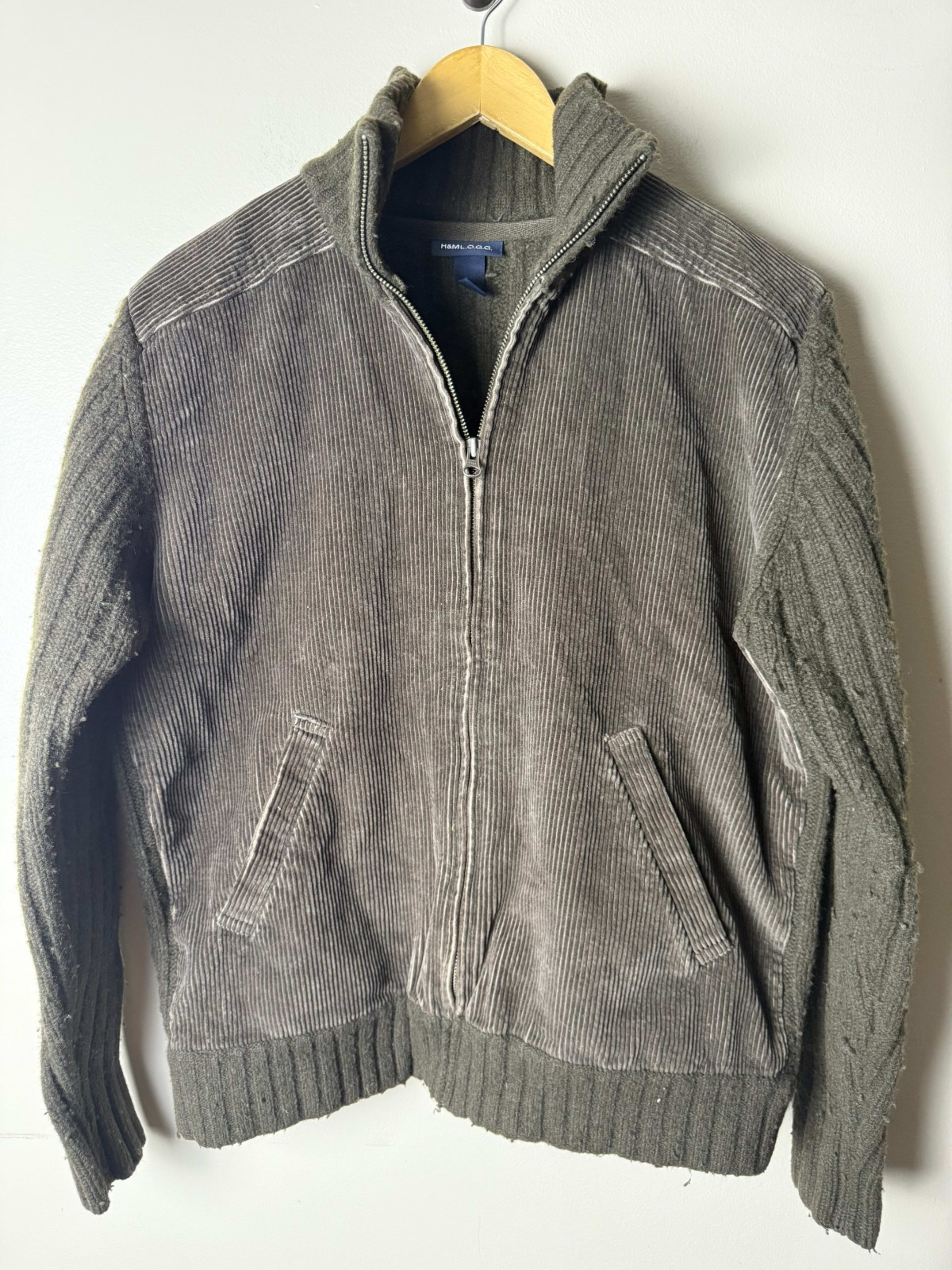 H&M Sweater Mens L Green Lambswool Full Zip Mock Neck LOGG Raglan Classic