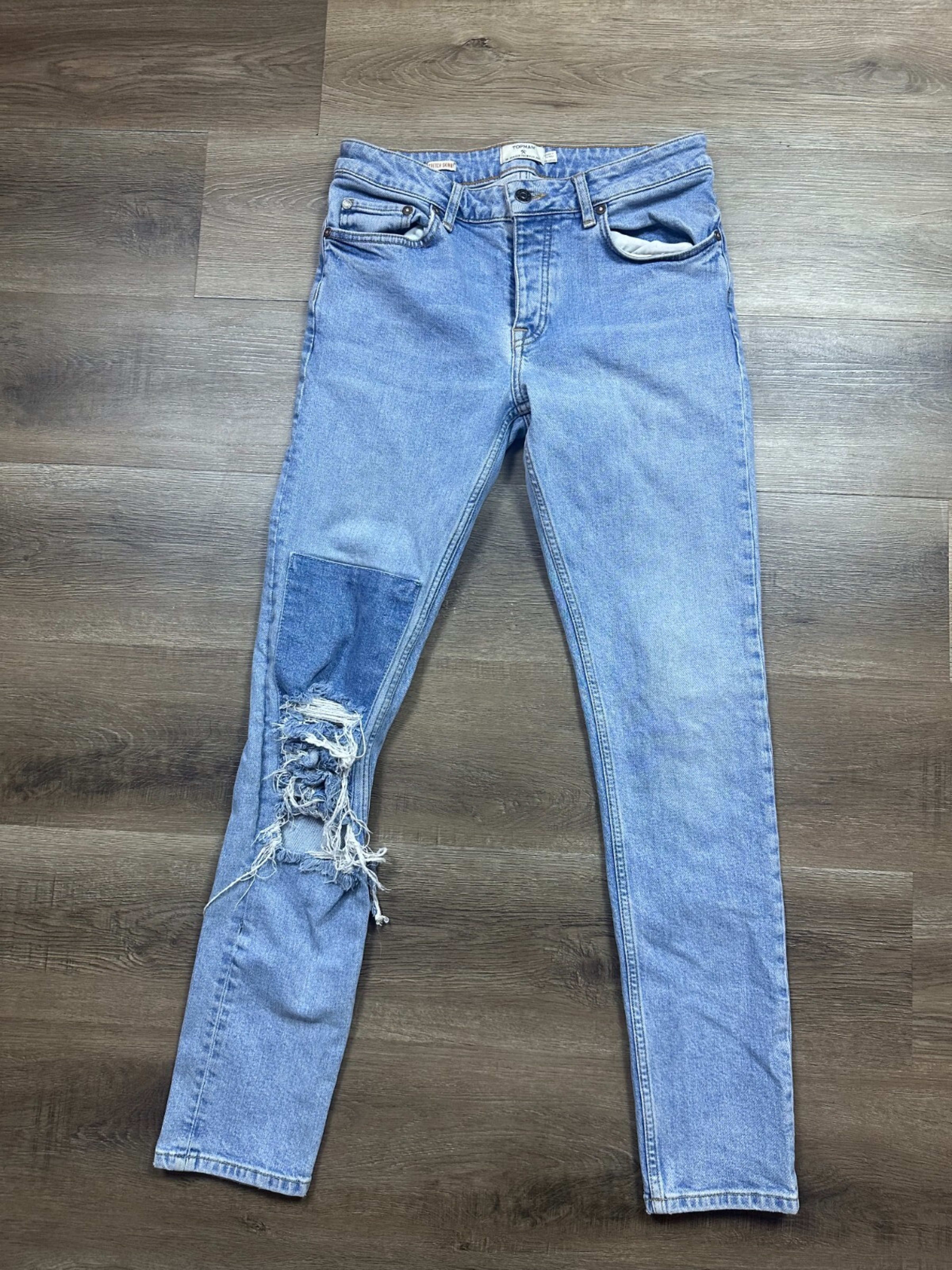 Topman Stretch Skinny Jeans Women’s 30R x 32 Blue Denim Distressed Casual