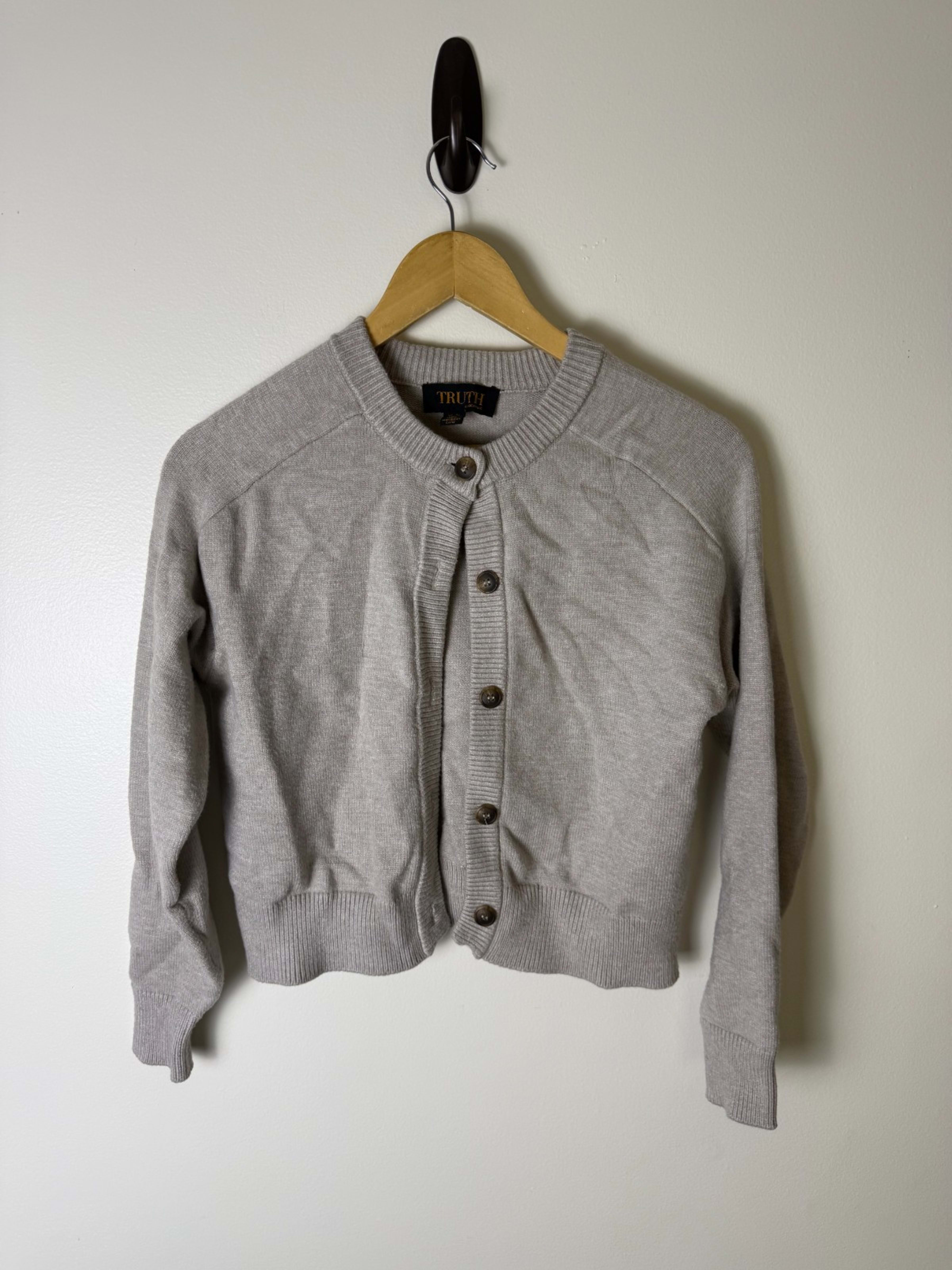 Truth Republic Cropped Cardigan Womens XS Gray Ribbed Knit Button Up
