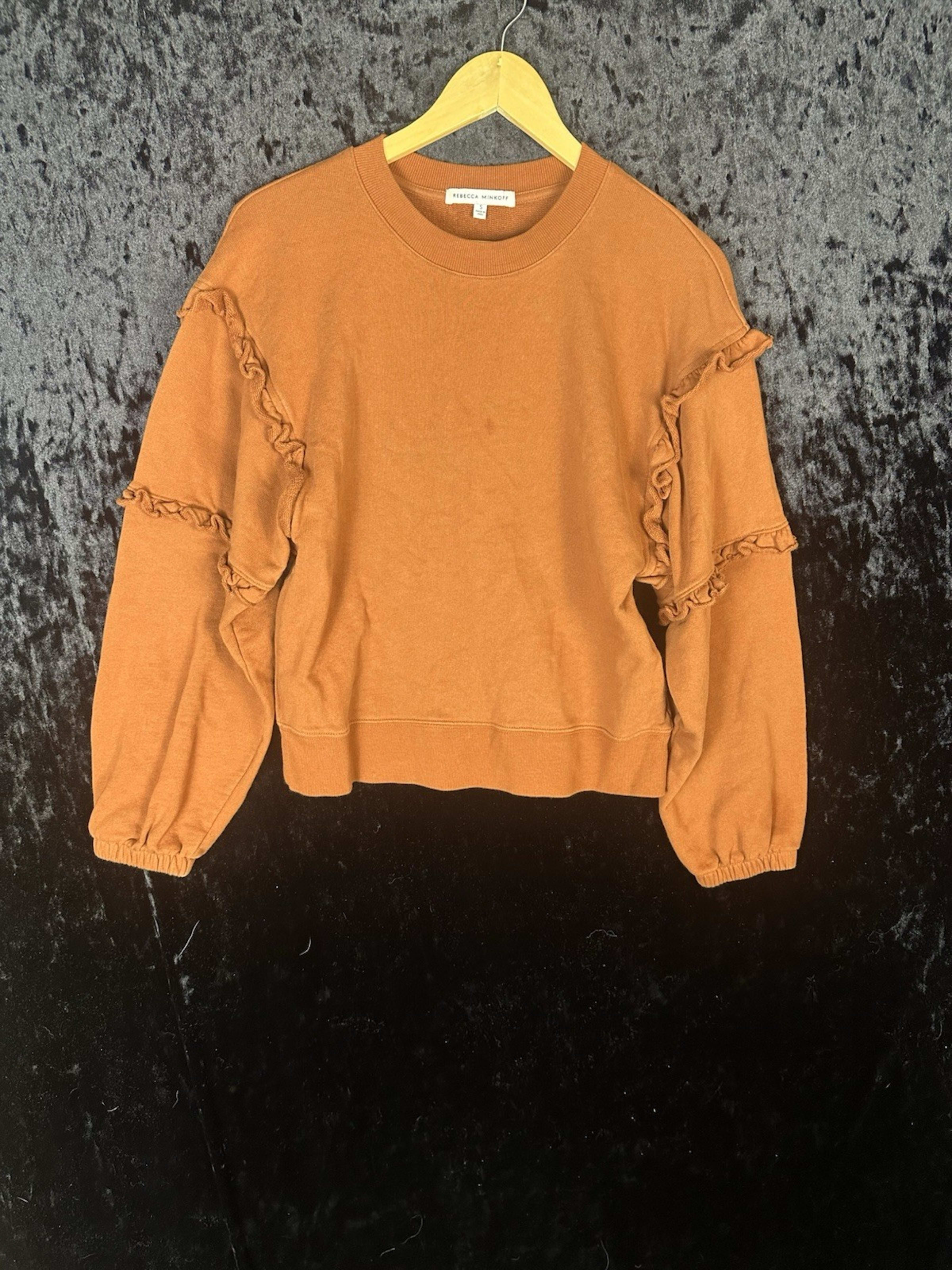 Rebecca Minkoff Sweater Womens S Orange Crew Neck Ruffles Casual