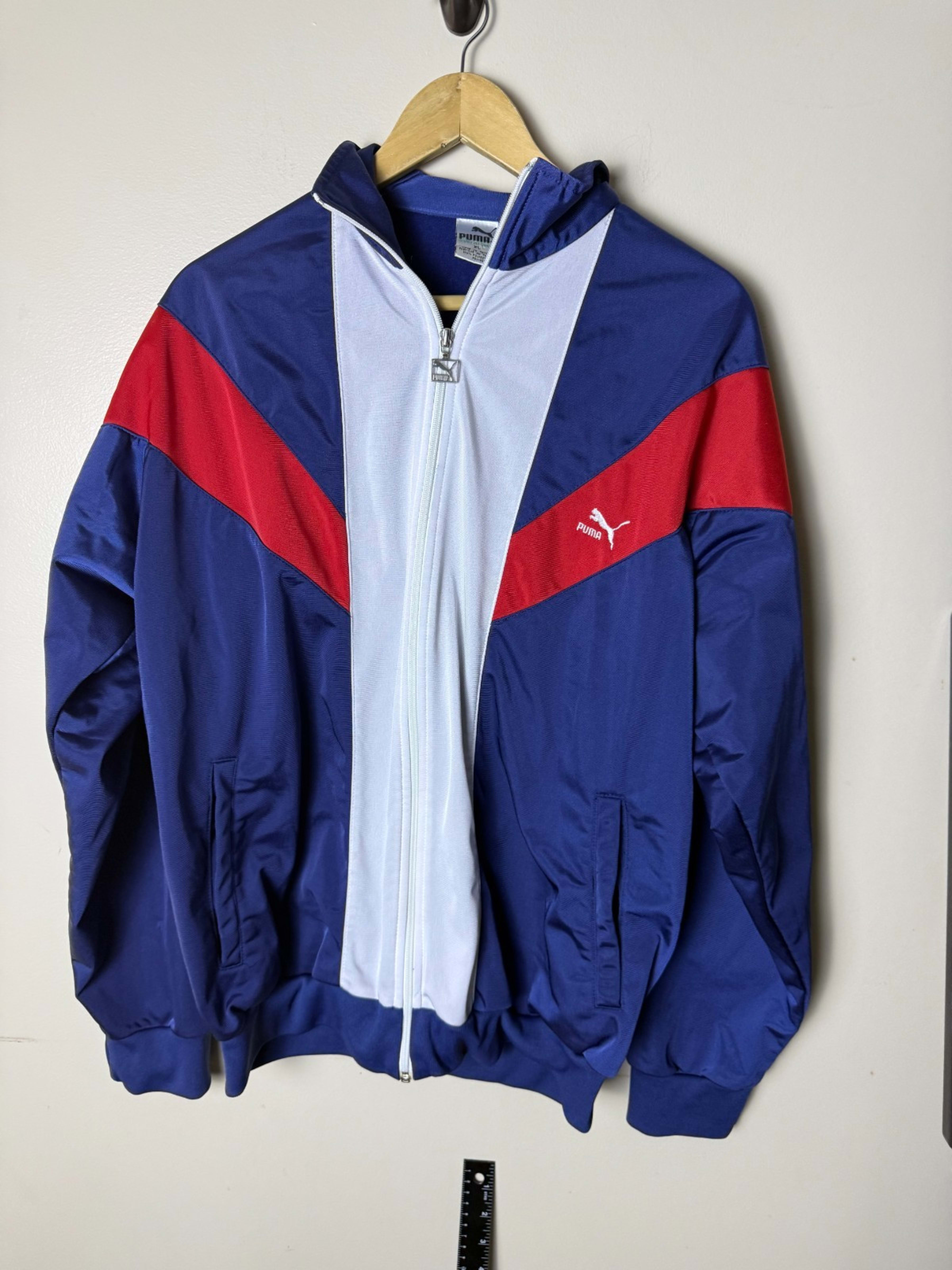 Vintage Puma Red White Blue USA Full Zip Windbreaker Jacket Mens XL Lightweight