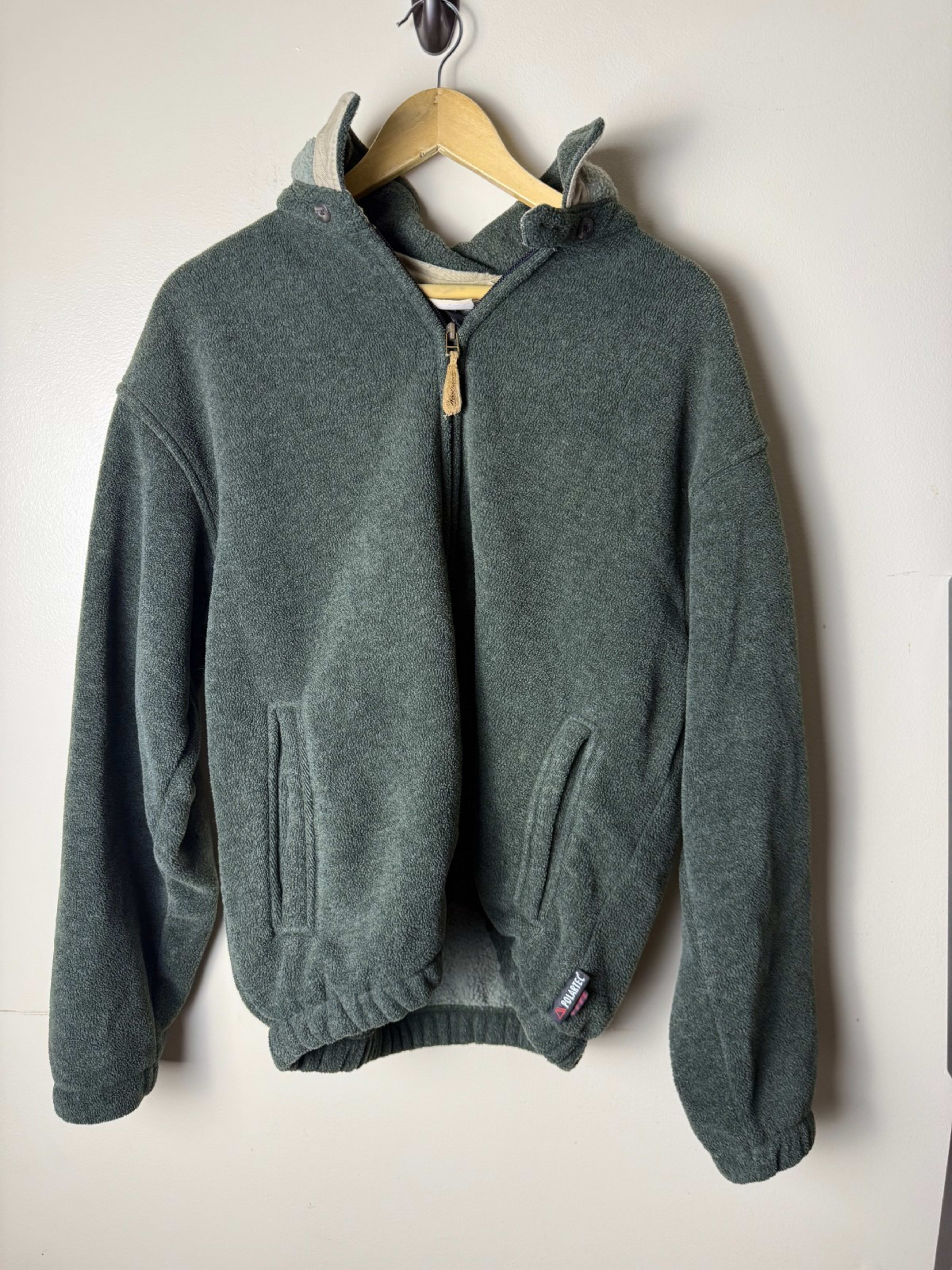 Woolrich Fleece Pullover Full Zip Pocket Polartec Mens M Green Vintage