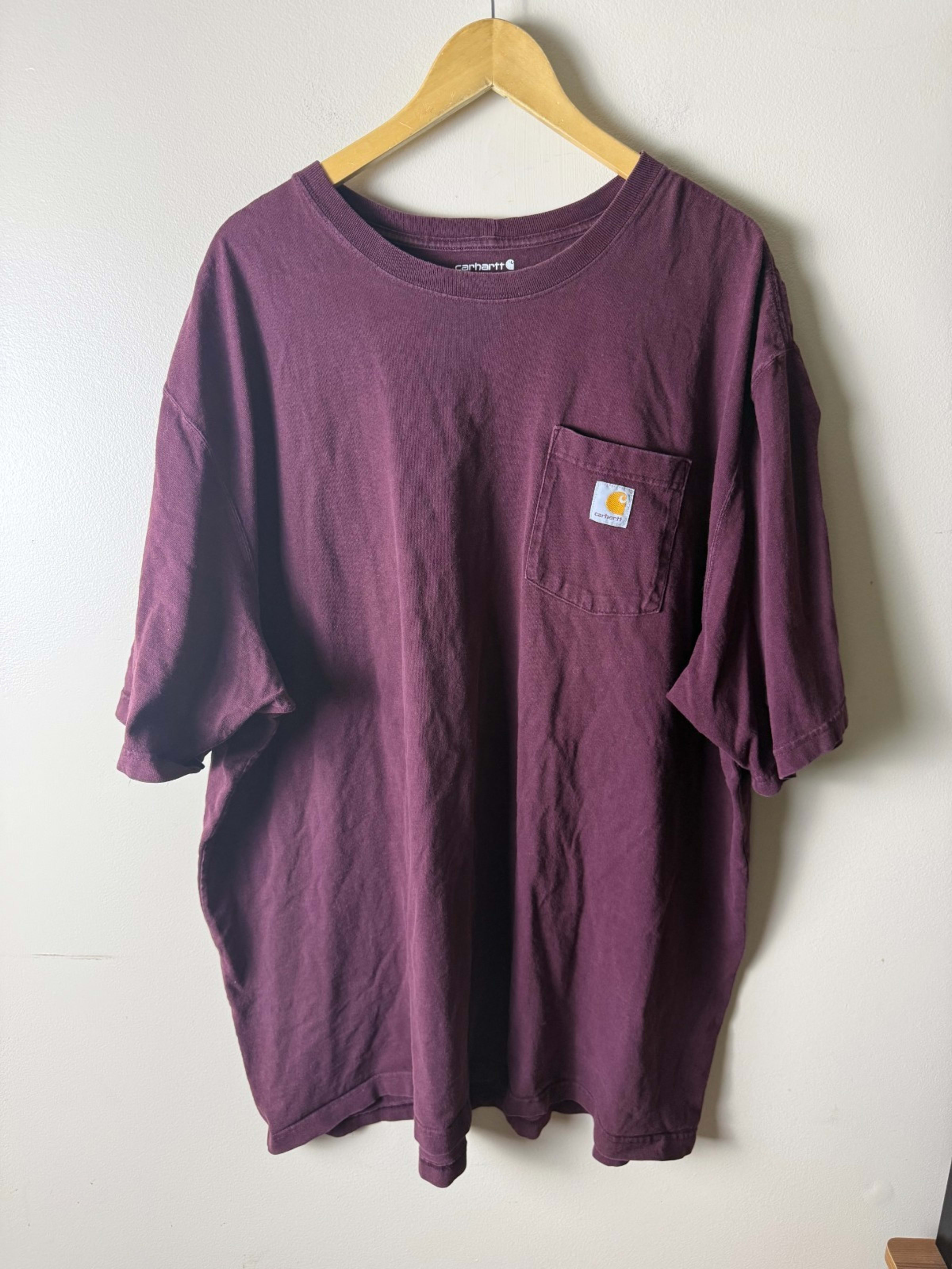 Carhartt T-Shirt Mens 3XL Maroon Loose Fit Short Sleeve Pocket Work Tee