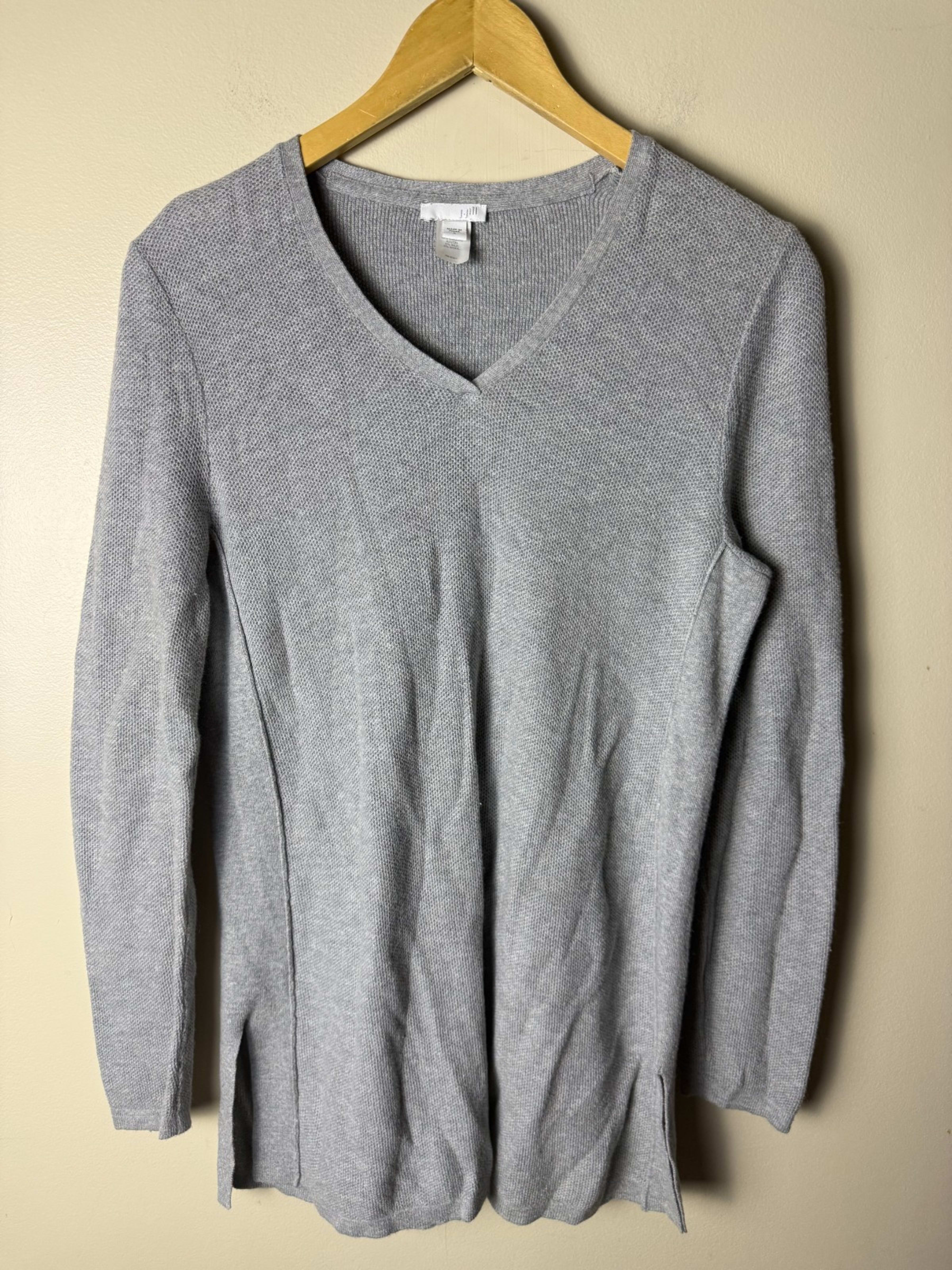 J Jill Silk Wool Blend Sweater Womens S  Gray V-Neck Lightweight Split Hem