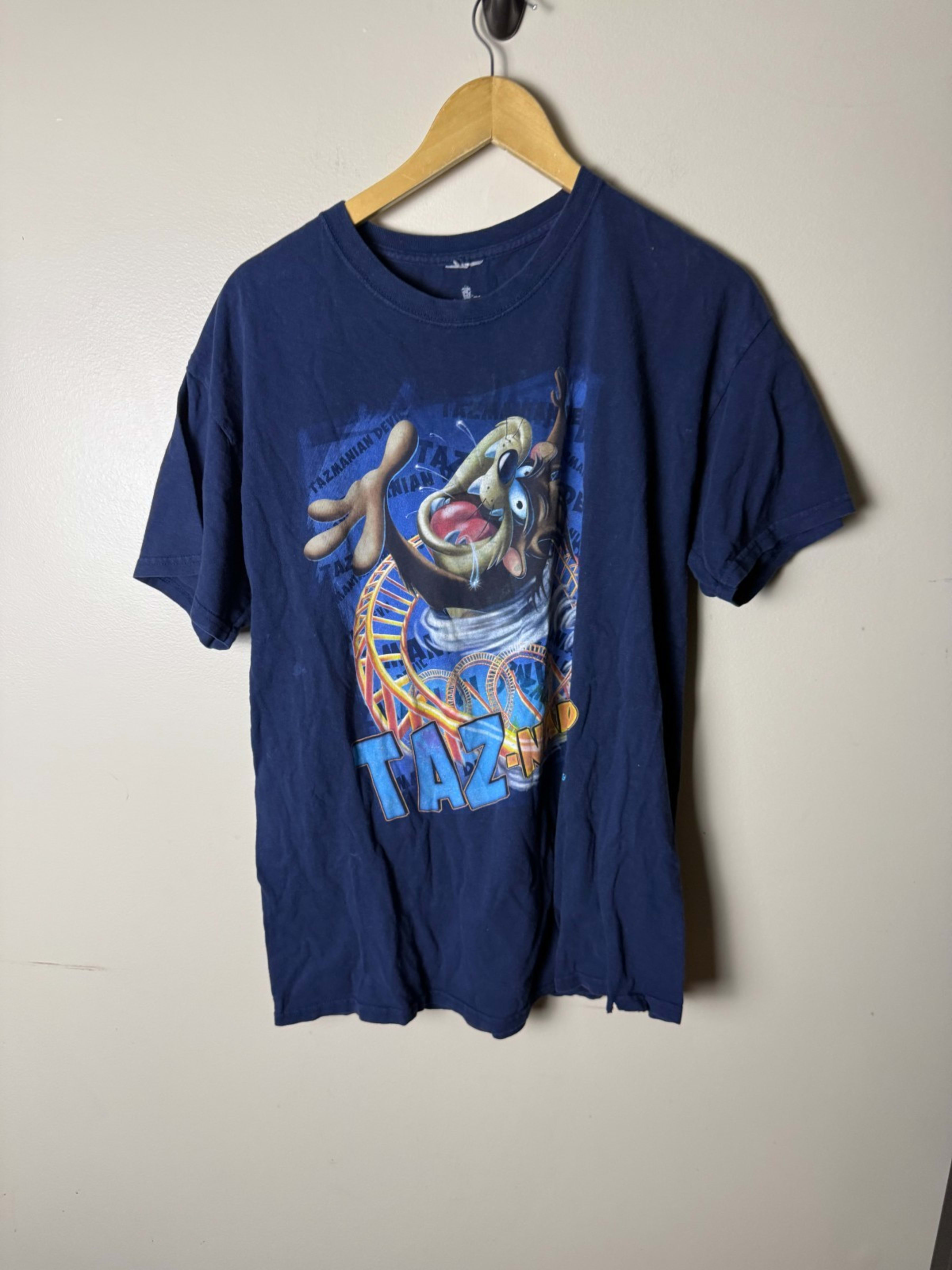Six Flags Taz-Nado Looney Tunes Graphic T-Shirt Mens L Blue