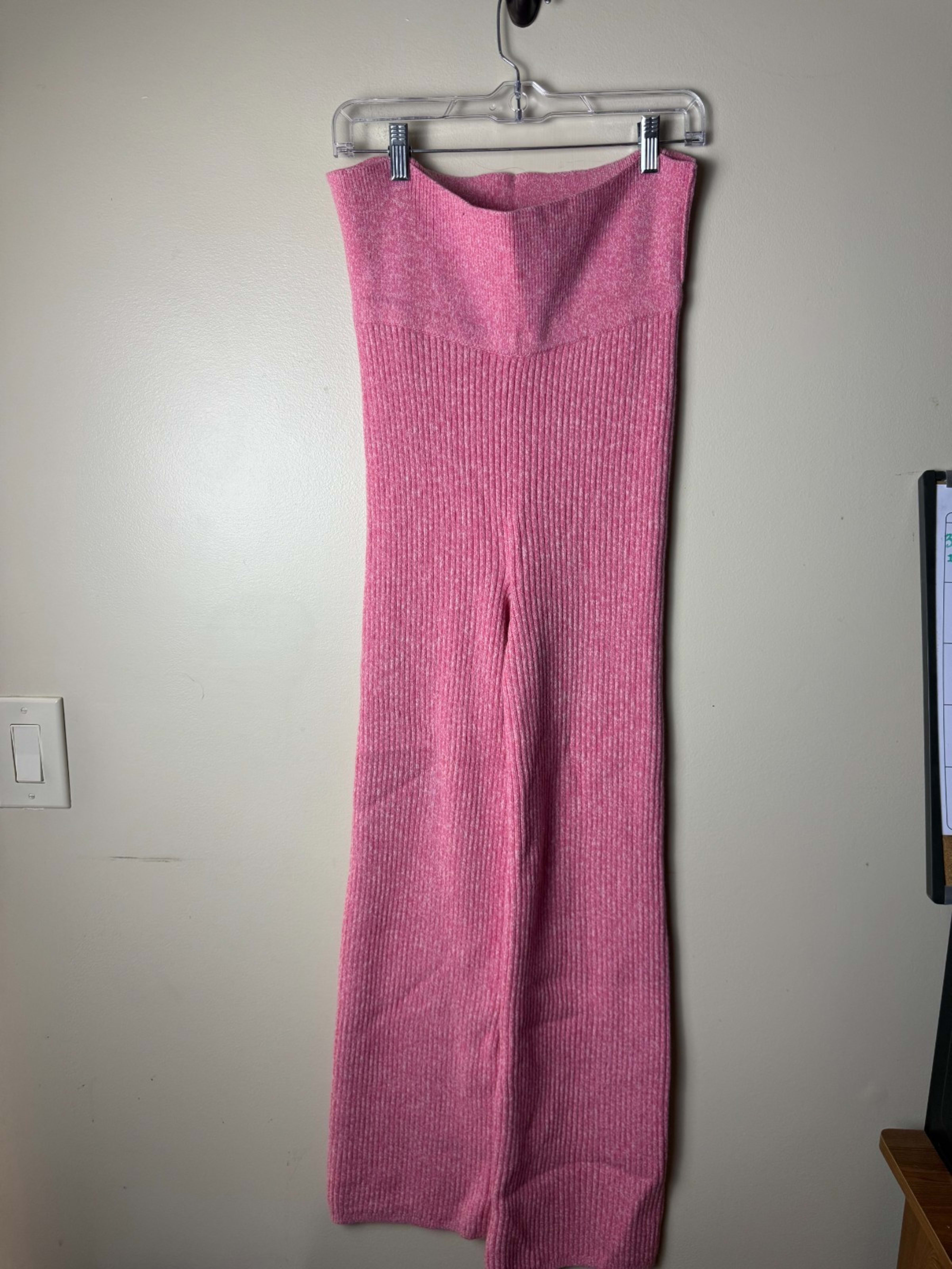 Aerie Gotta Jet High Waisted Wide Leg Ribbed Pink Sweater Pants Womens M Pink