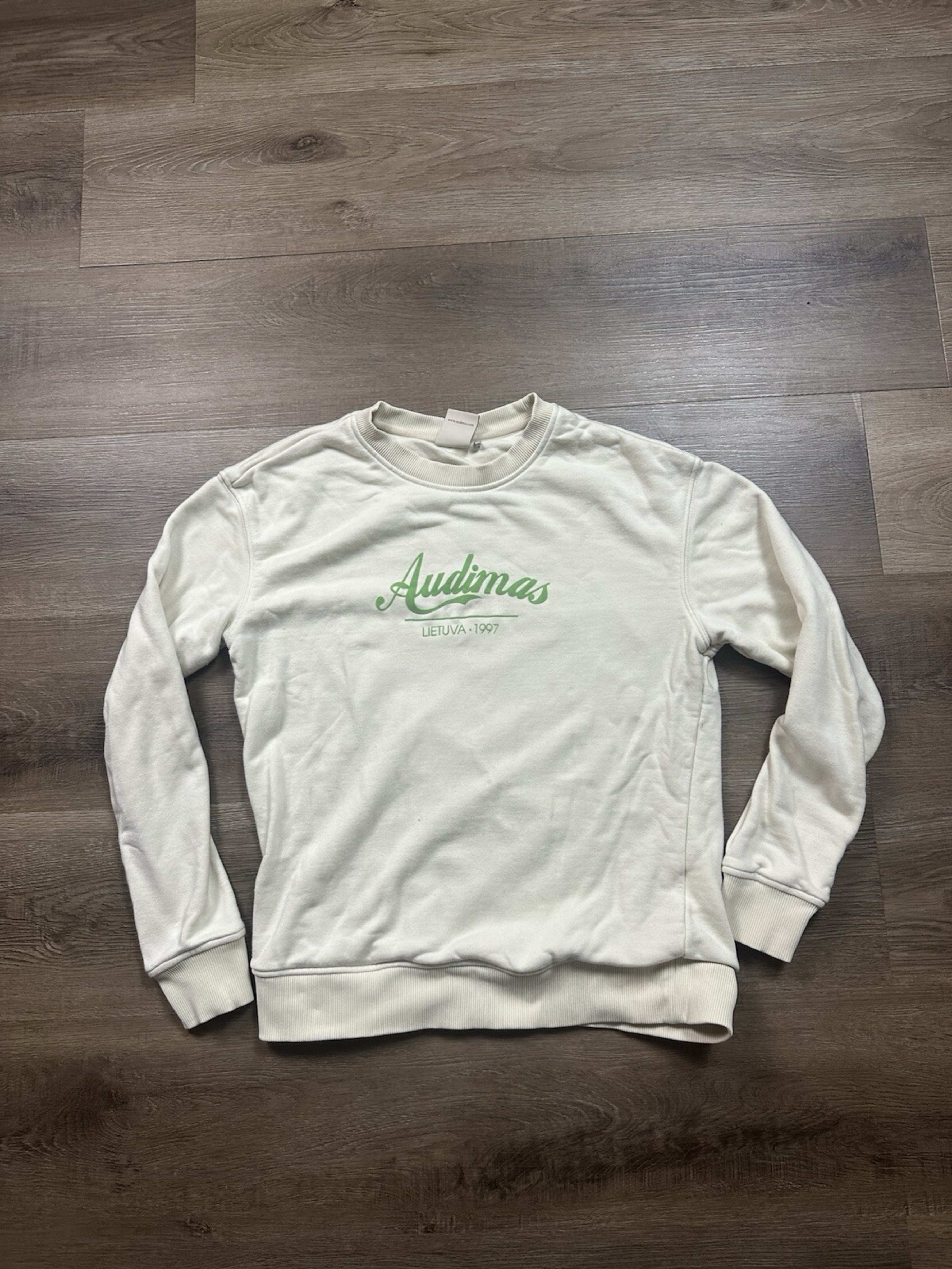 Audimas Sweater Women's S White Cream Logo Print Long Sleeve Crew Neck