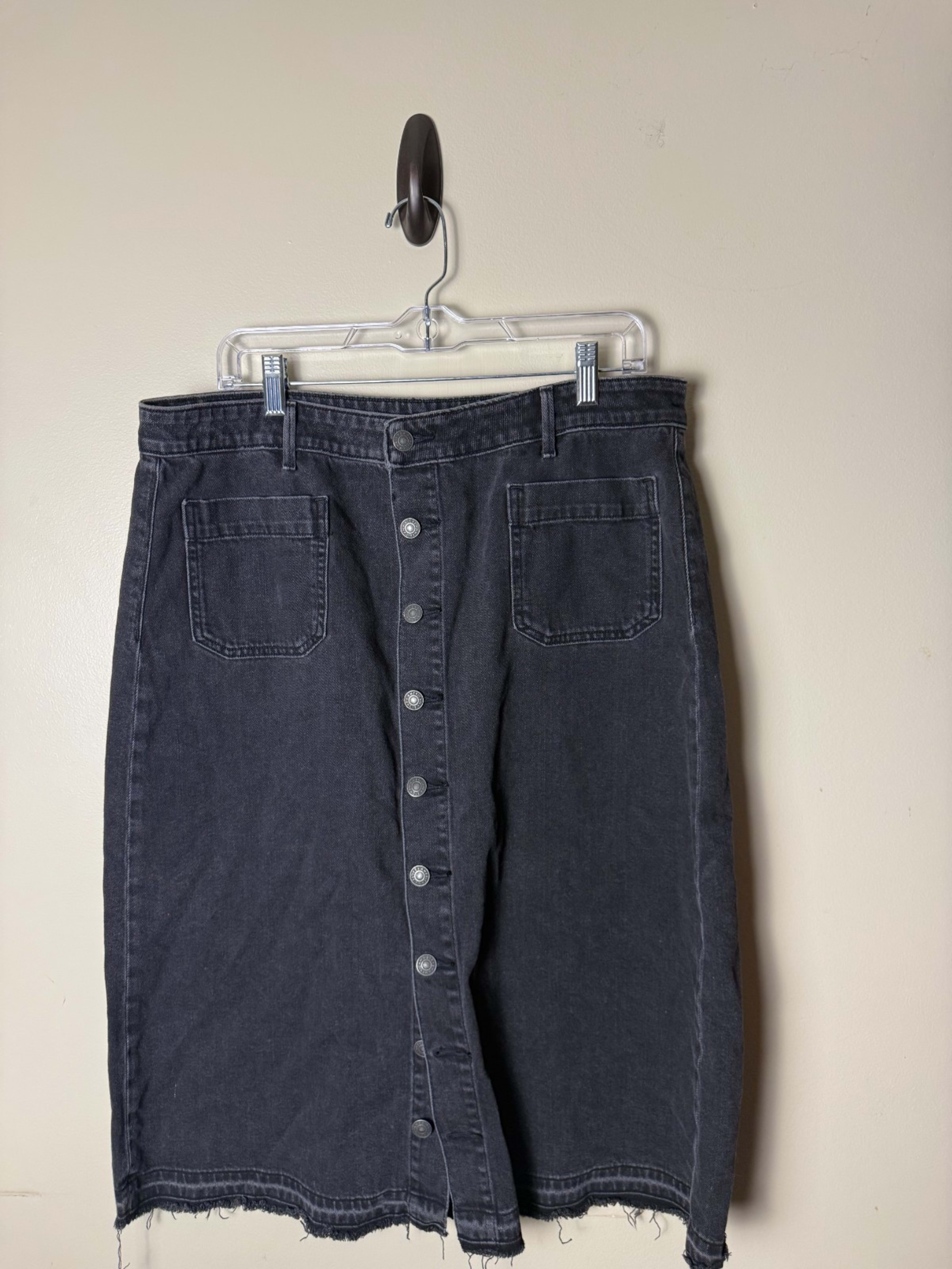 American Eagle Denim Skirt Womens 31 Black Hi-Rise A-Line Button Front Pockets