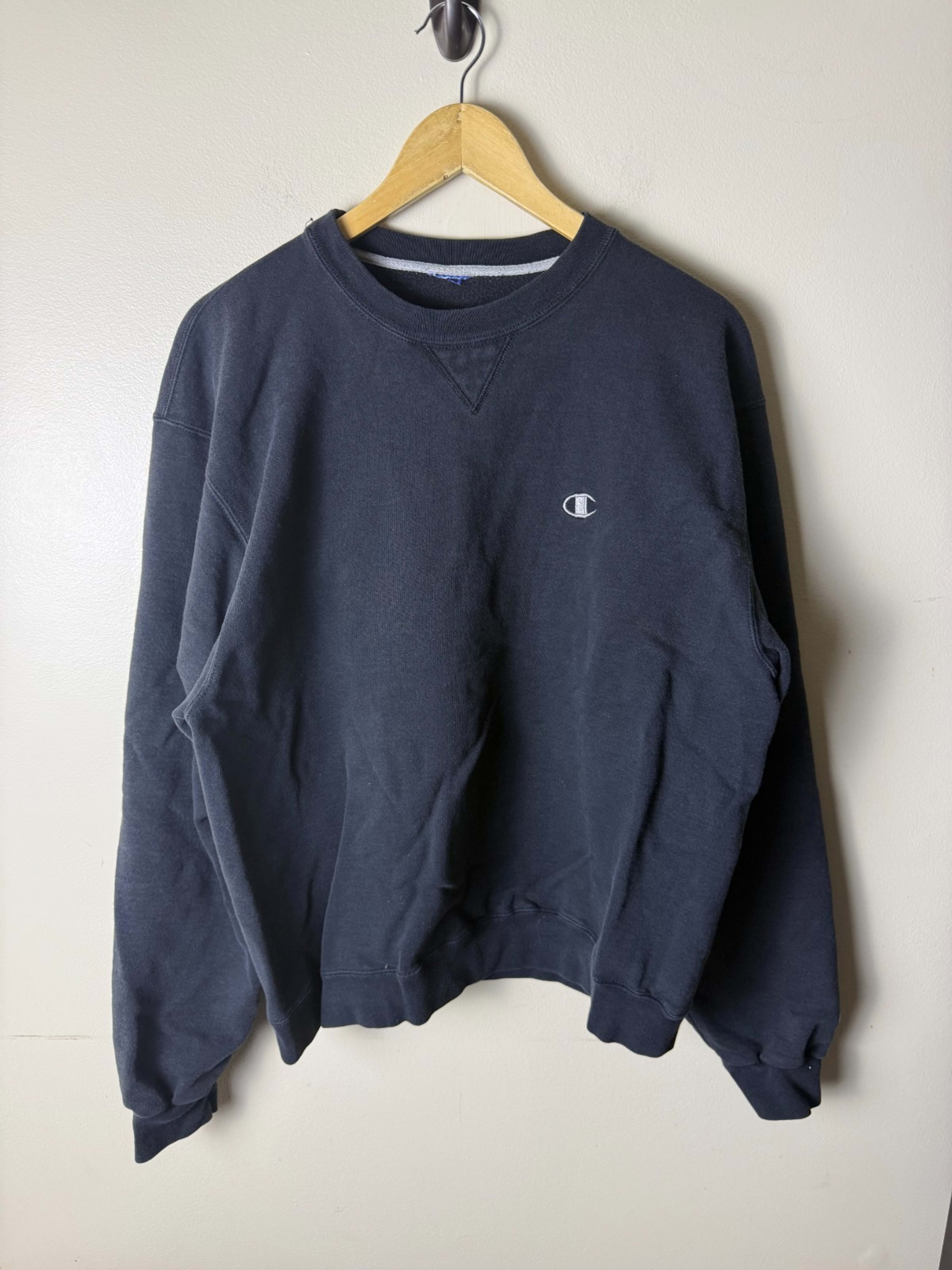 Champion Blank Sweater Crew Neck Mens Size S Black Casual