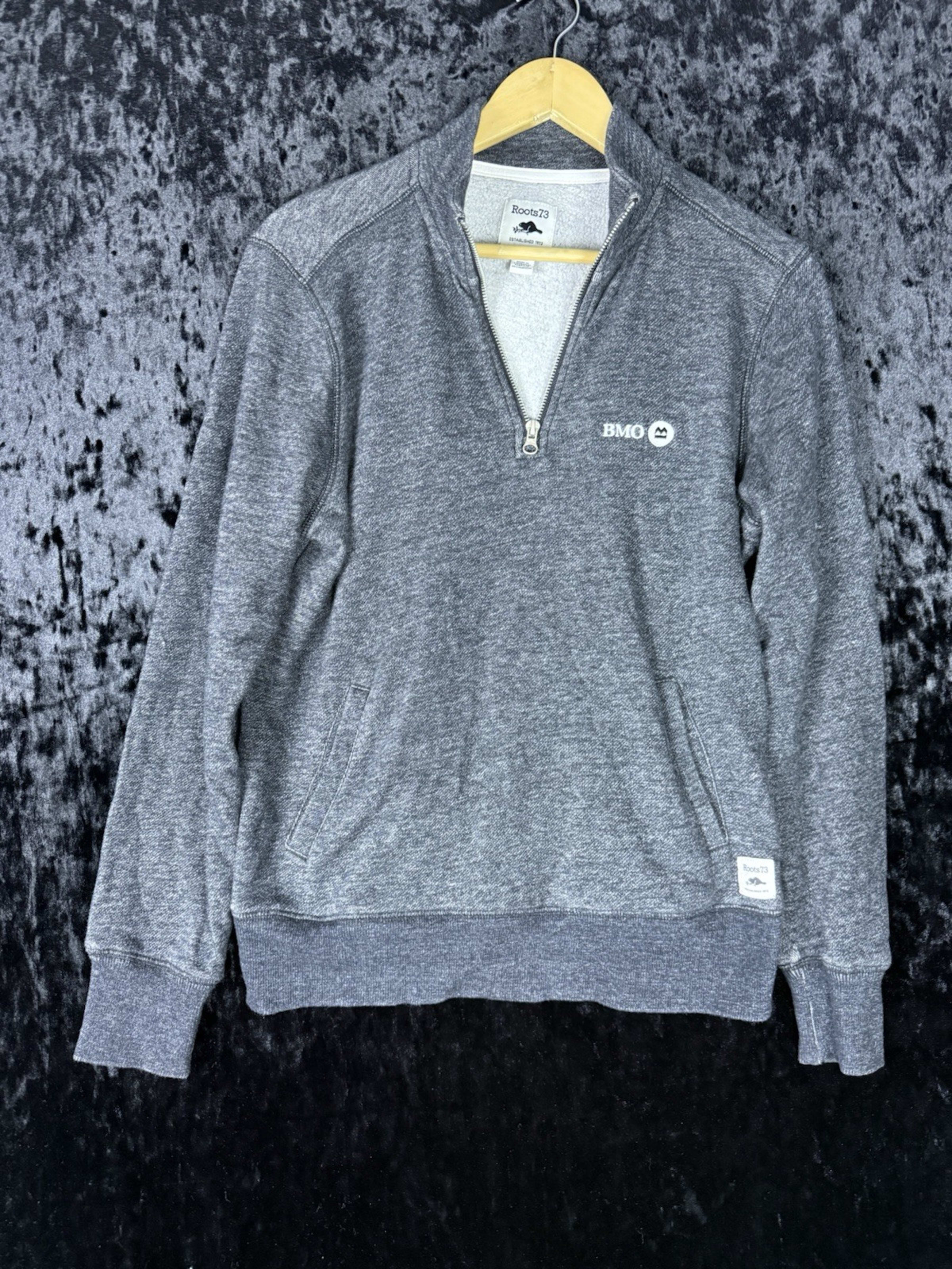Roots Quarter-Zip Pullover Sweatshirt Womens M Gray Cotton Blend Casual