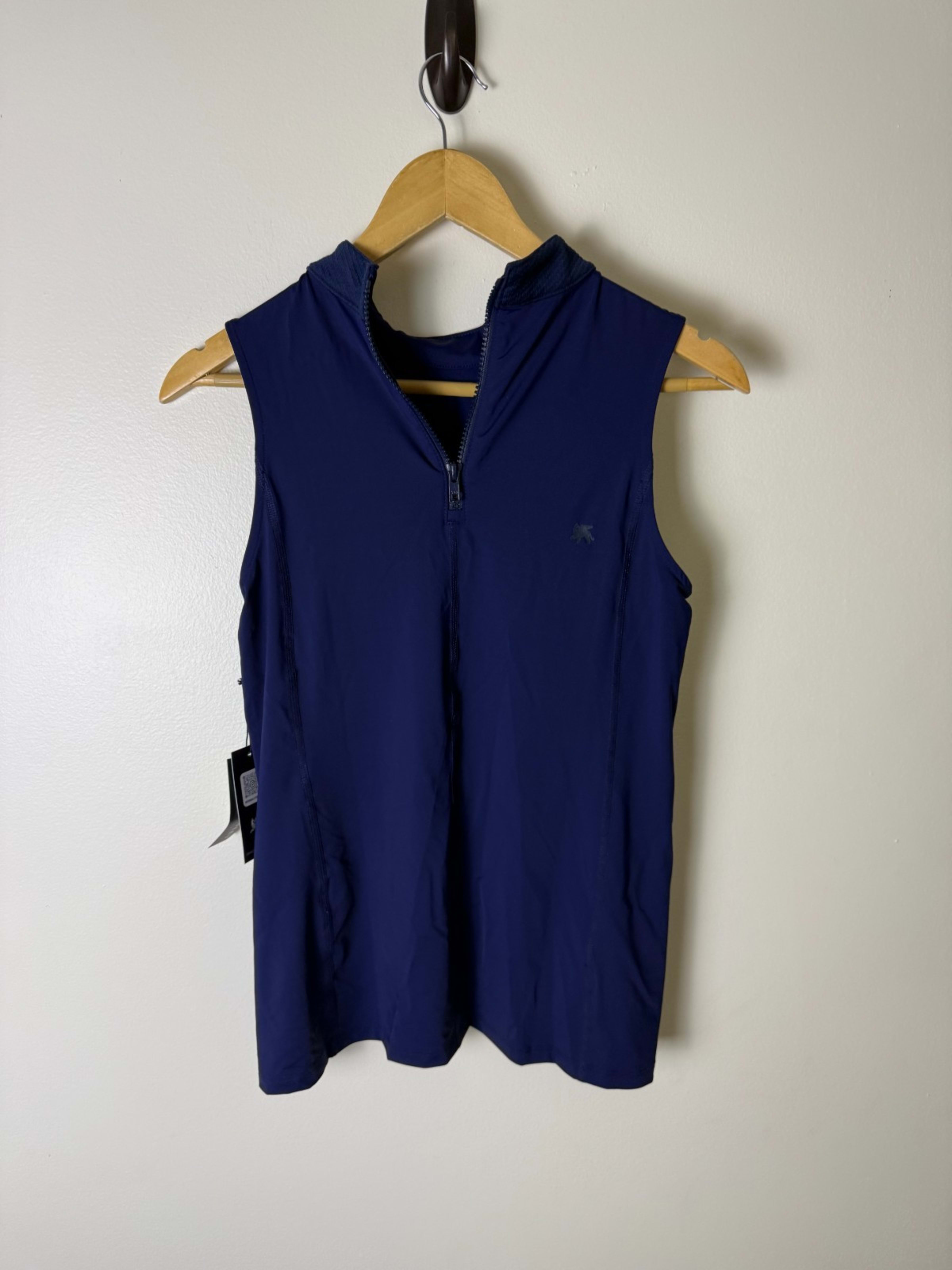 Erin Bailey Navy Blue Blade Sleeveless Golf Polo Shirt Zip Womens S NWT