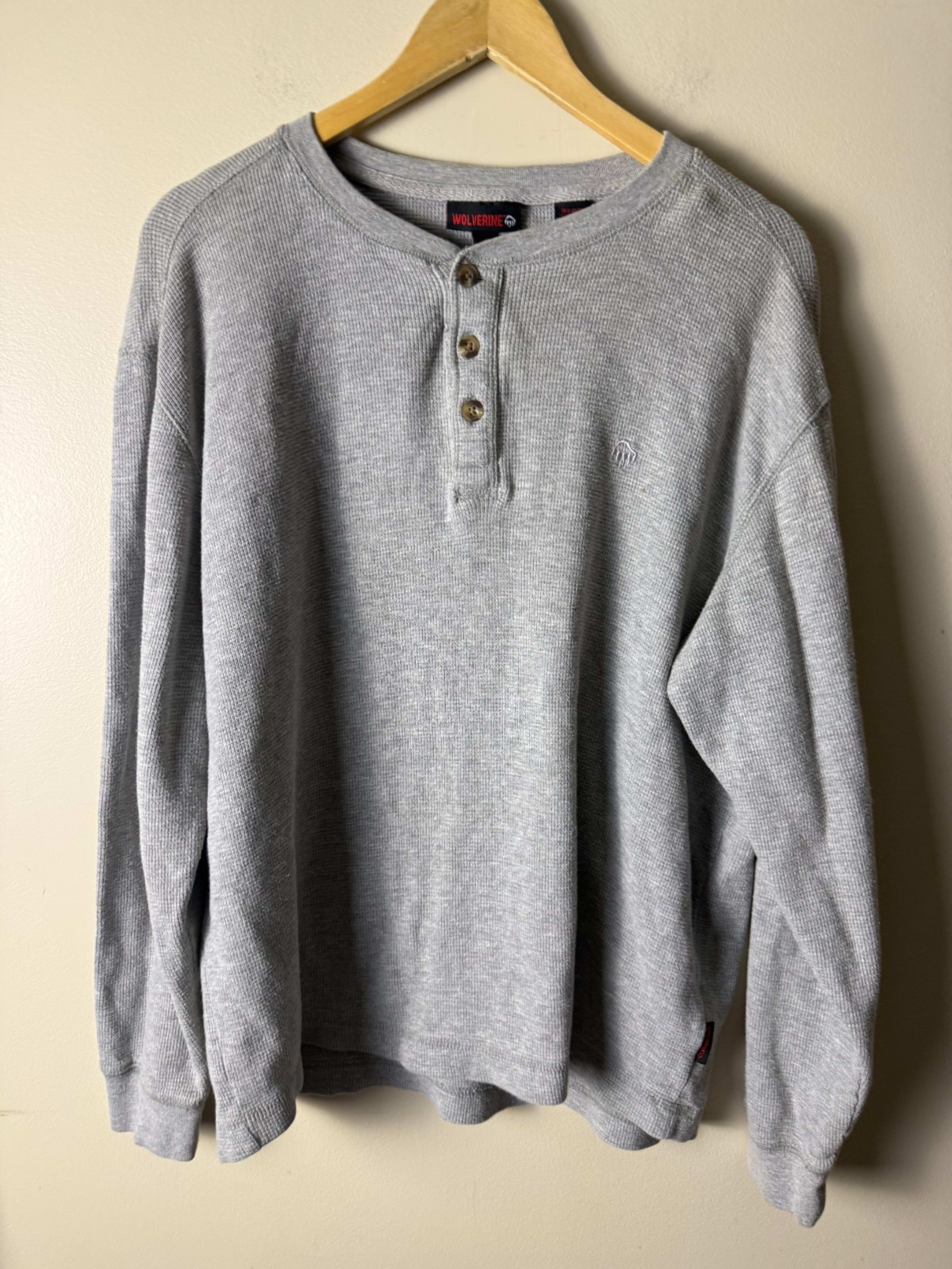 Wolverine Shirt Henley Waffle-Knit 1/4 Button Mens L Gray Comfort