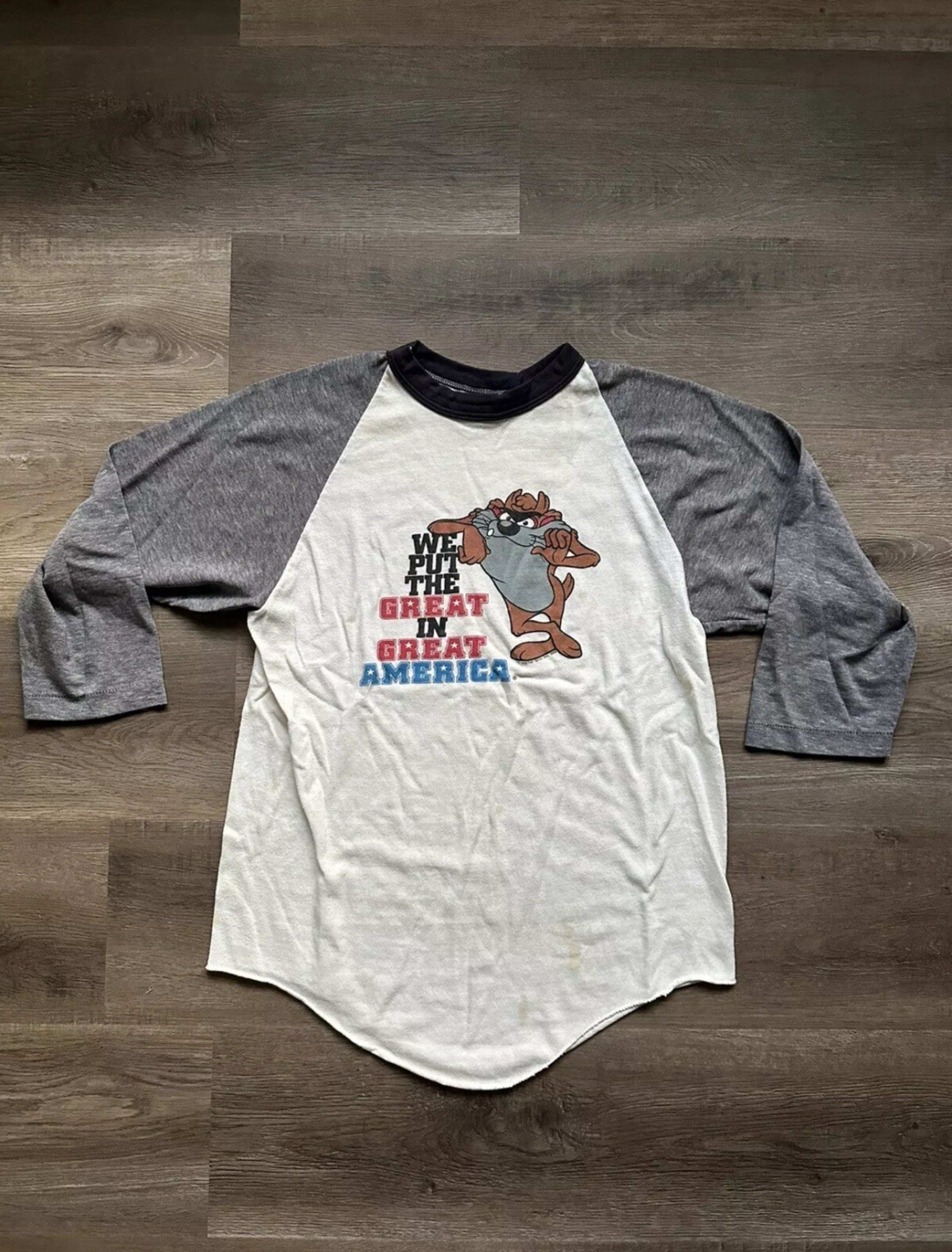 Vintage Great America Looney Tunes T Shirt Boys M White Tasmanian Devil 80s