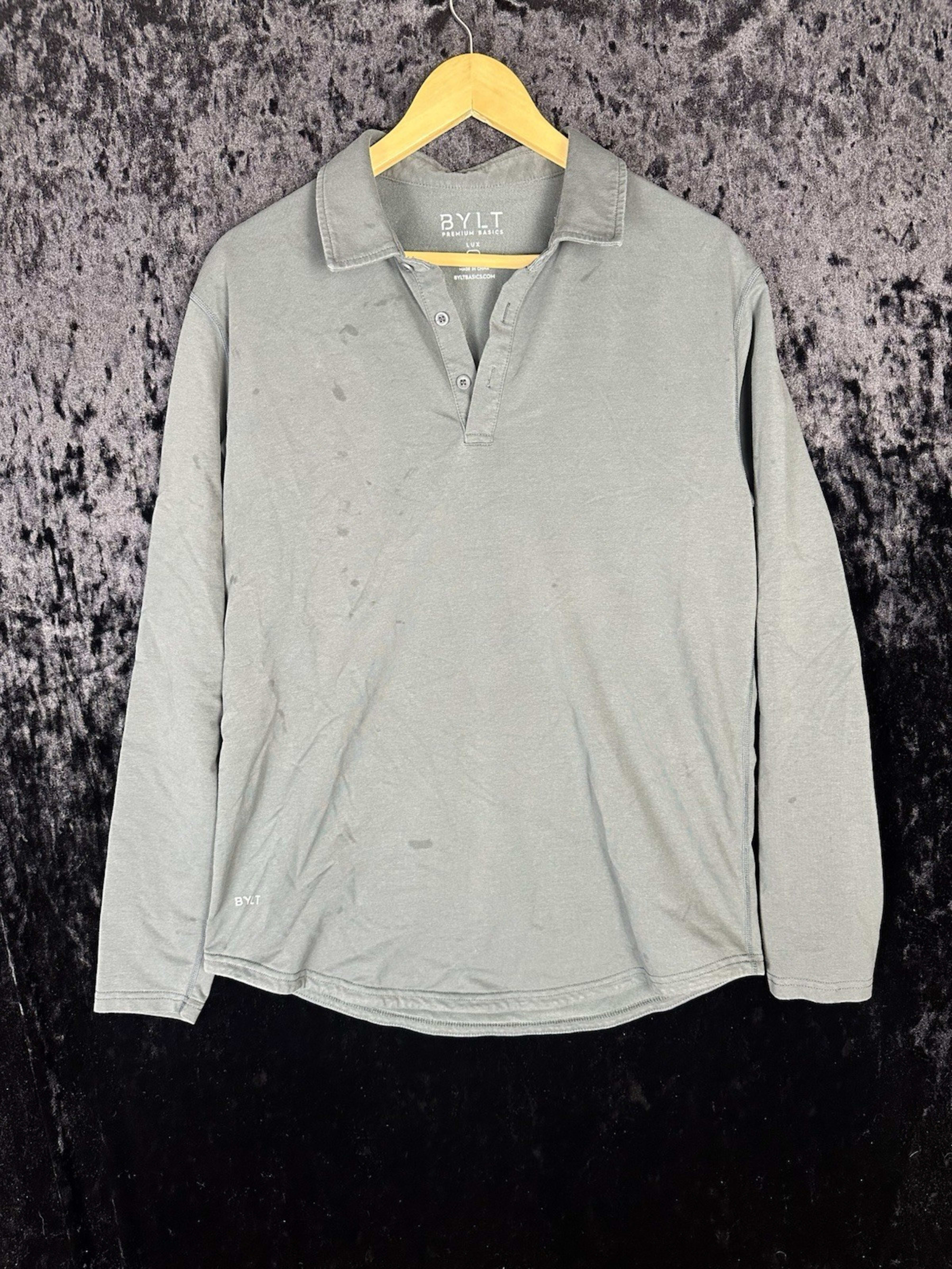 BYLT Polo Shirt Mens M Light Gray Long Sleeve Classic Premium Basic Performance